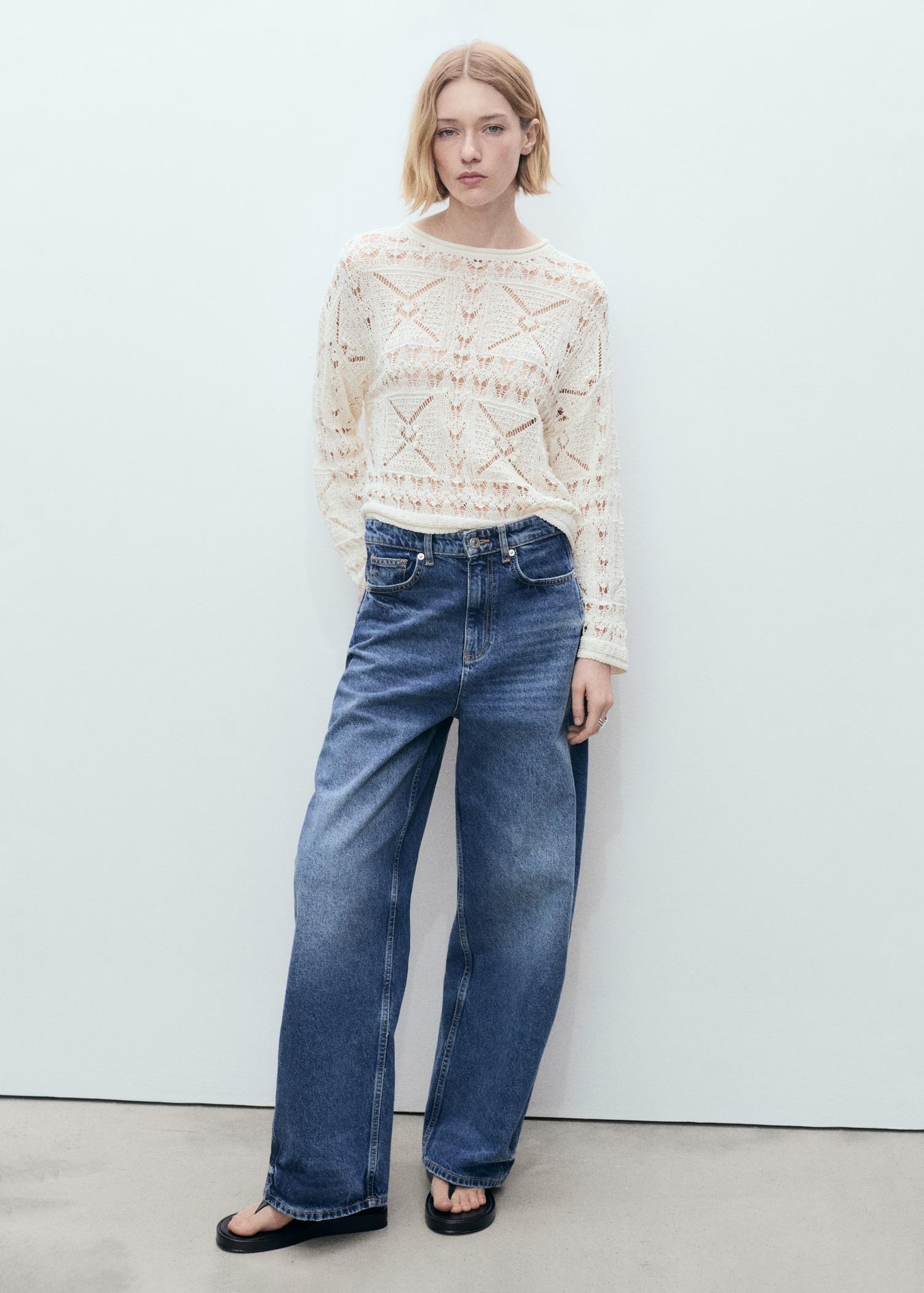 Oversized openwork knitted sweater - Women | MANGO USA Product Image