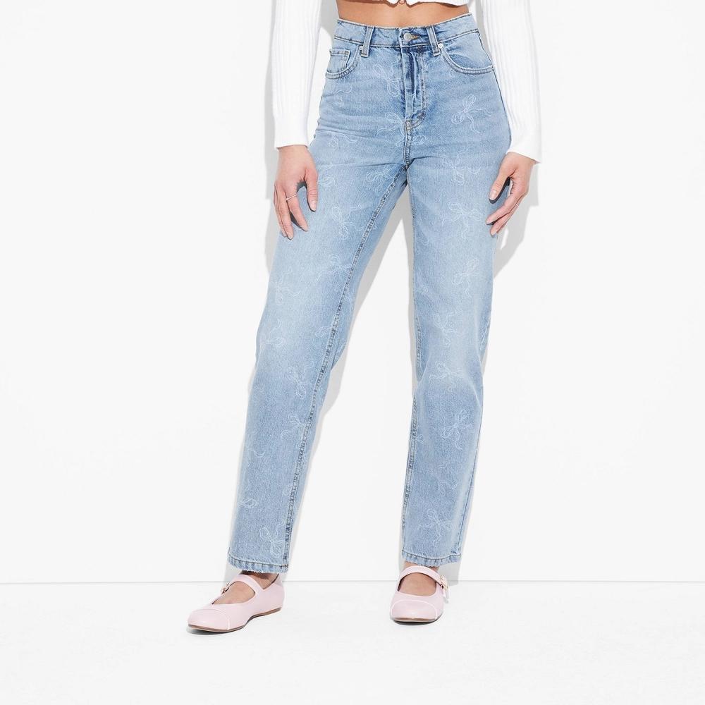 Women's High-Rise Straight Jeans - Wild Fable™ Medium Wash Bows 2 Product Image