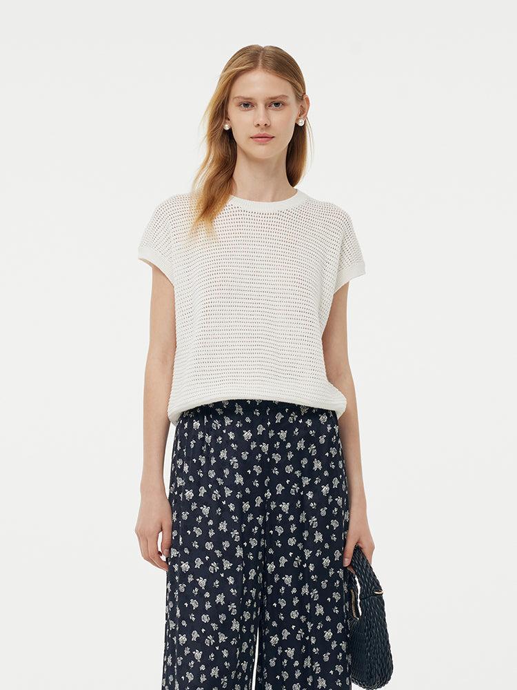 Linen Cotton Sequins Women Open-Knit Top Product Image