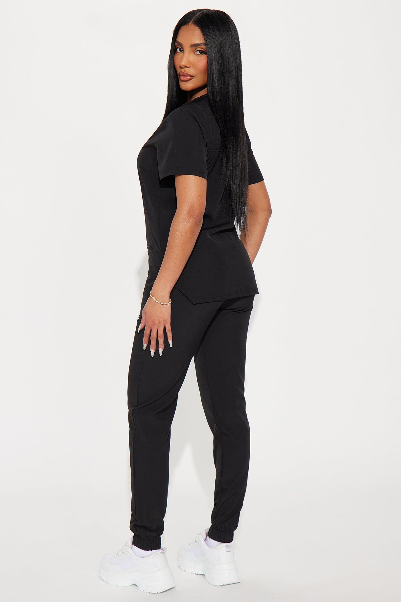 Care For You 4 Way Stretch Scrub Uniform Jogger Set - Black Product Image