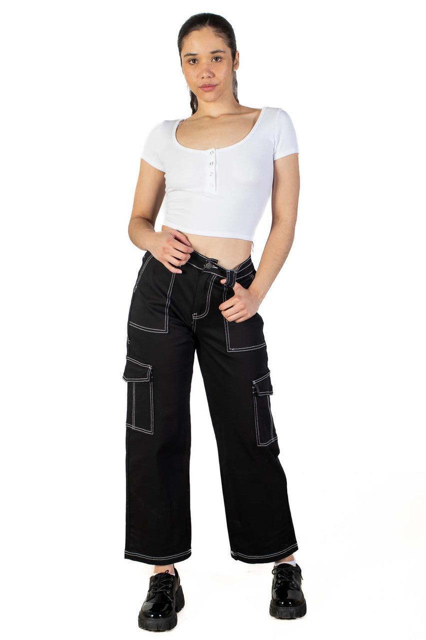 White Double Scoop Henley Crop Tee Product Image