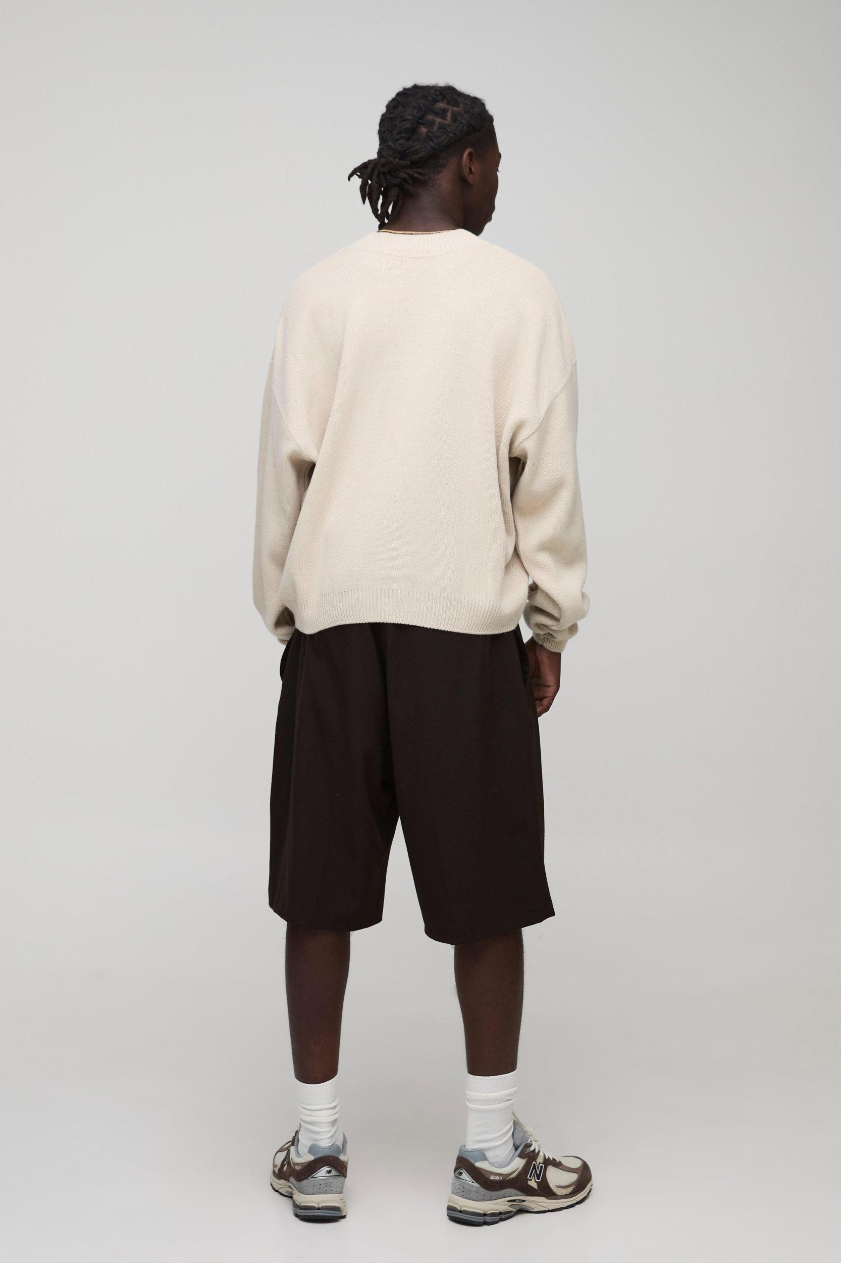 Oversized Boxy V Neck Knitted Sweater | boohooMAN USA Product Image