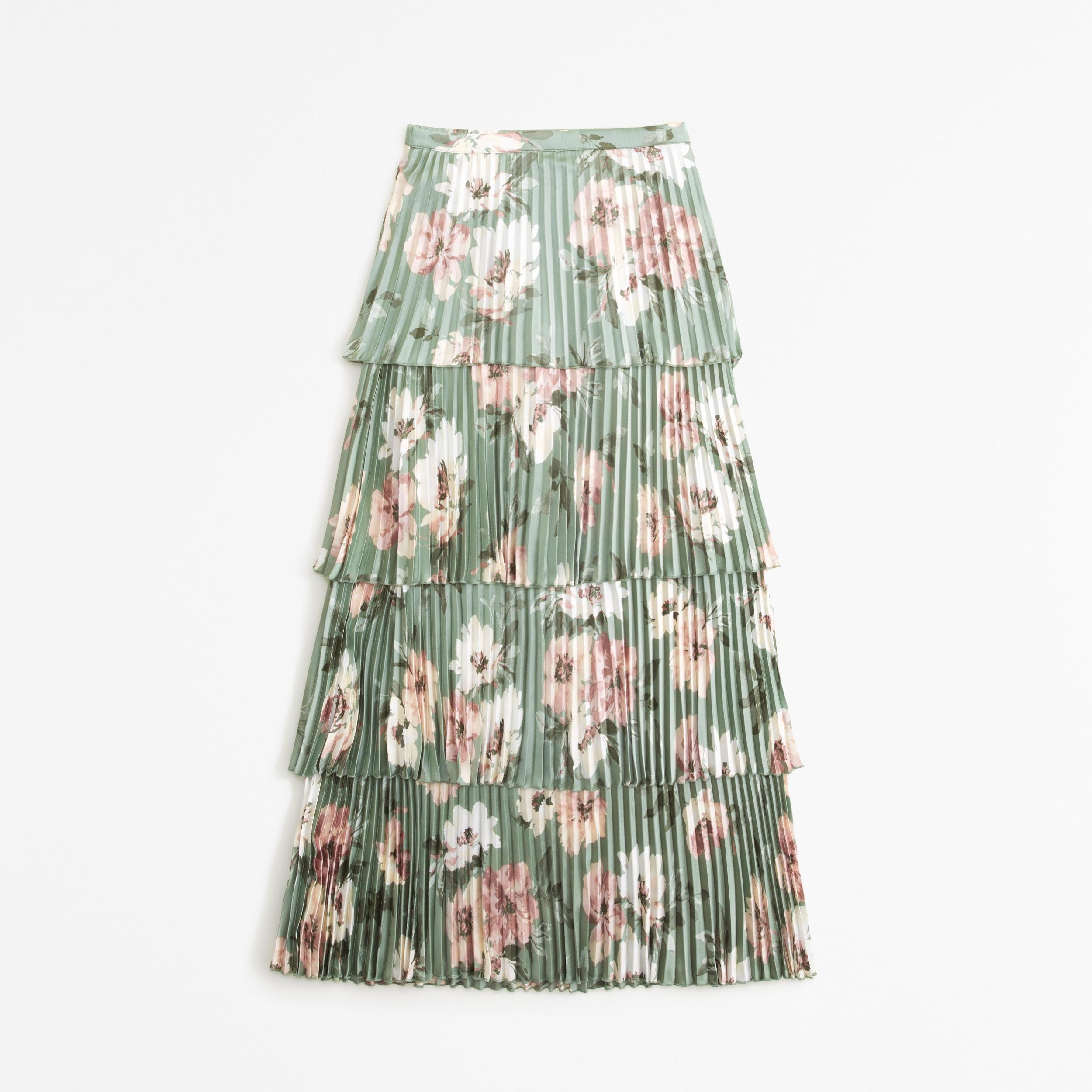 Satin Pleated Tiered Maxi Skirt Product Image
