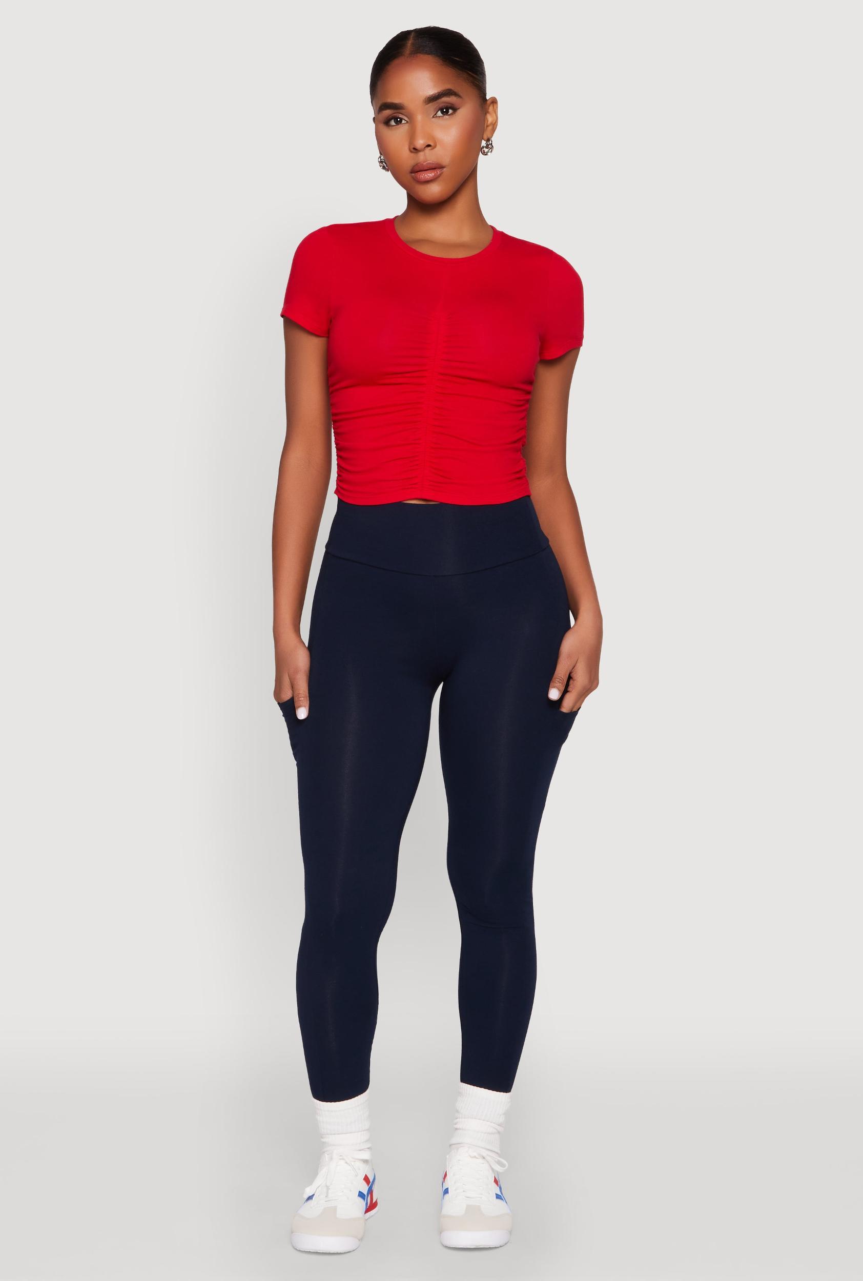 Womens Ruched Crew Neck Cropped Tee Product Image