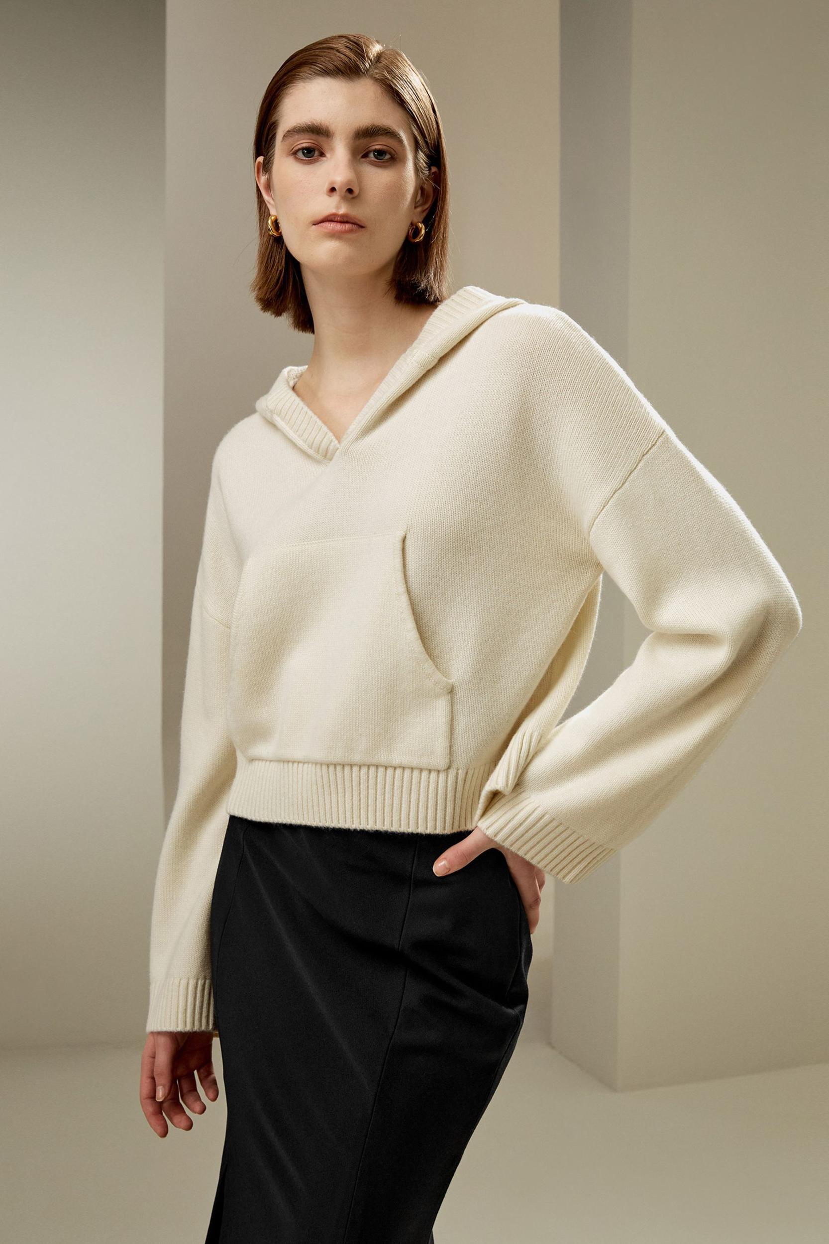 Cropped Wool-Cashmere Blend Hoodie Product Image
