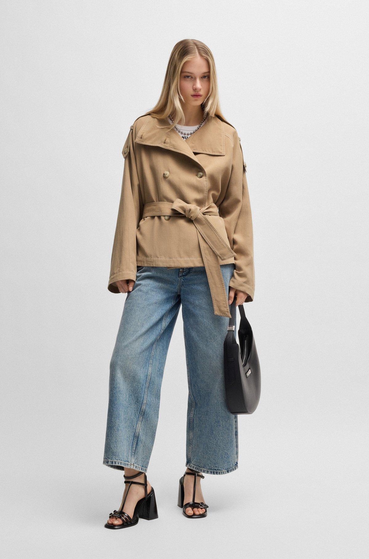 HUGO - Belted jacket with stand collar and contrast stitching - Light Beige Product Image