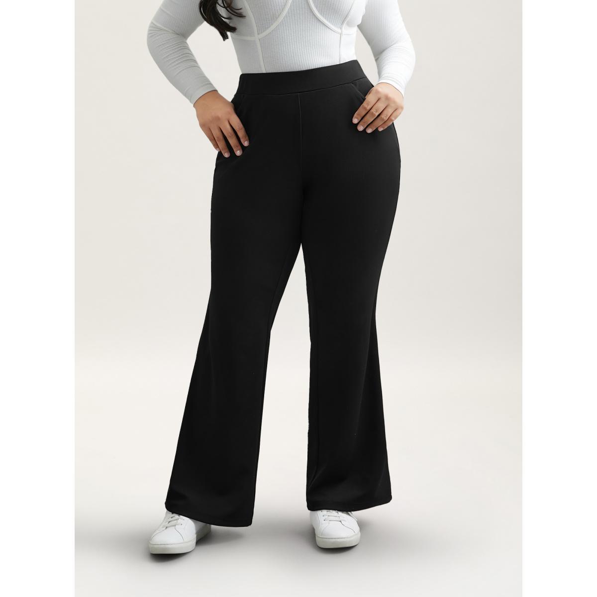 Plus Size Stretchy Waist Pockets Flared Pants Women Black Workwear Essentials Bootcut Mid Rise Work Pants BloomChic 30/6X Product Image