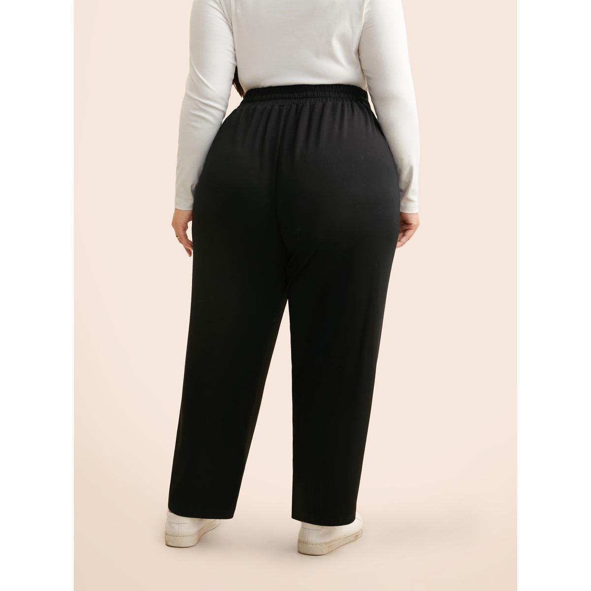 Plus Size Supersoft Straight-Leg Pants Women Black Casual Straight Leg Mid Rise Everyday Pants BloomChic 10/M Product Image