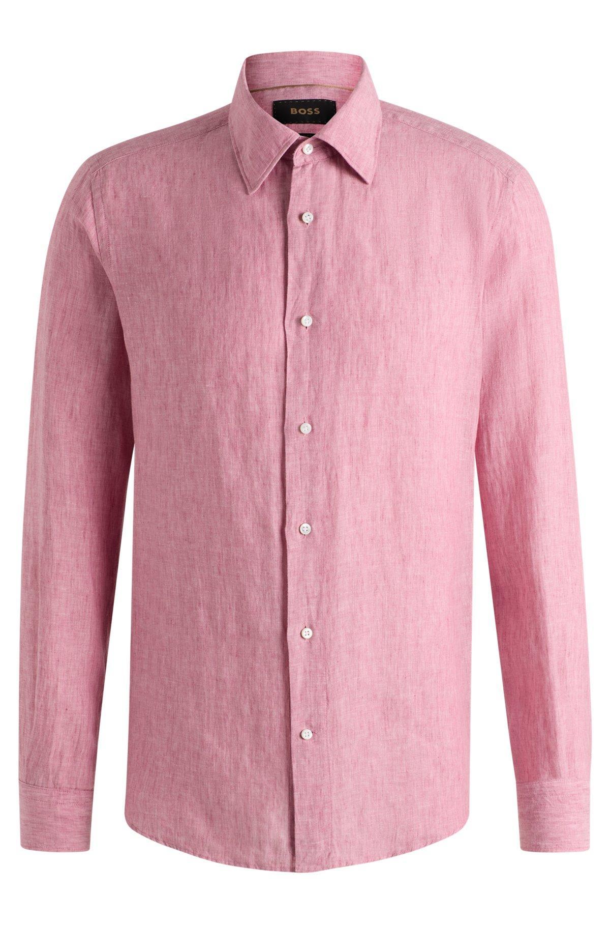 BOSS - Slim-fit shirt in Italian linen - Pink Product Image