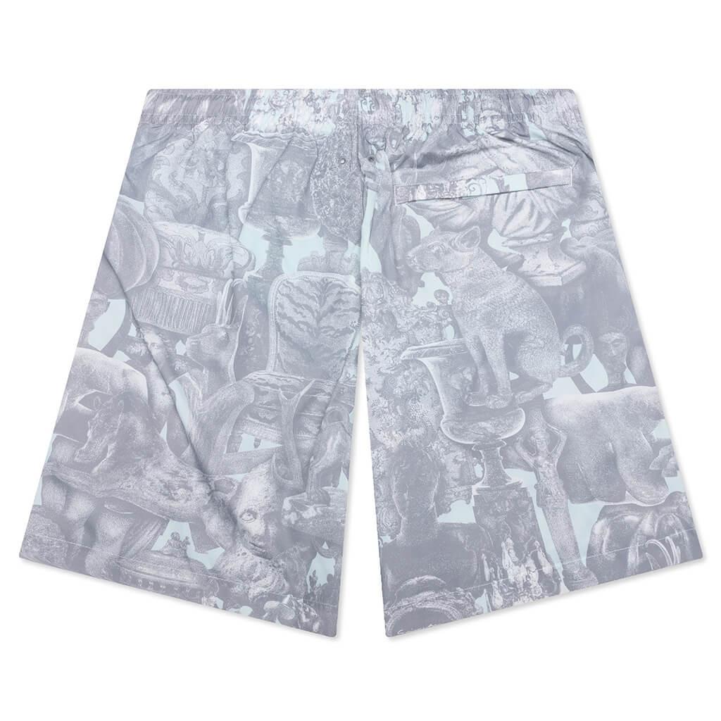 Linen Bermuda Swim Shorts with Hubert Objects Print - Prussian Blue/Grey Male Product Image