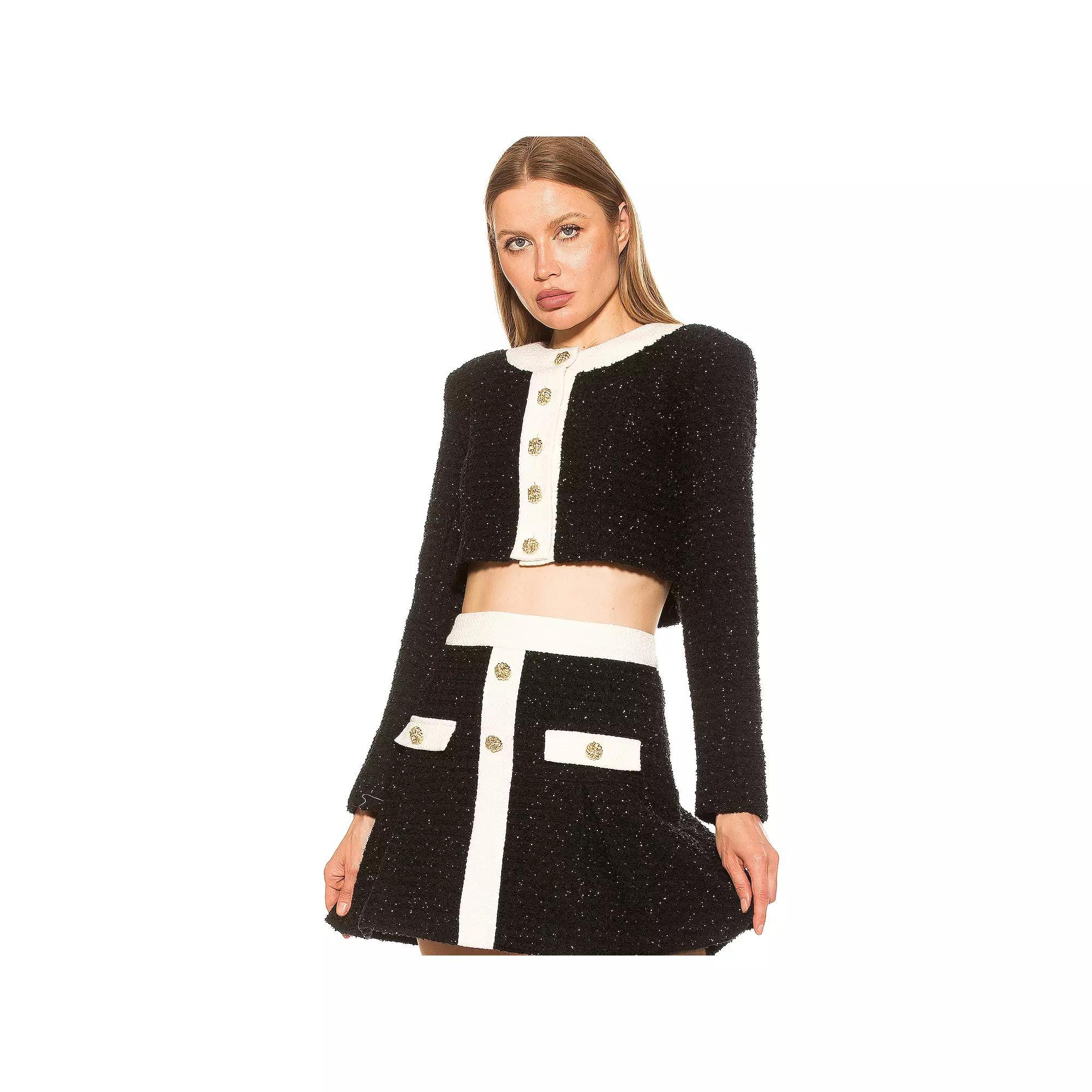 Women's ALEXIA ADMOR Clara Cropped Tweed Jacket, Size: 10, Ivory Check Product Image