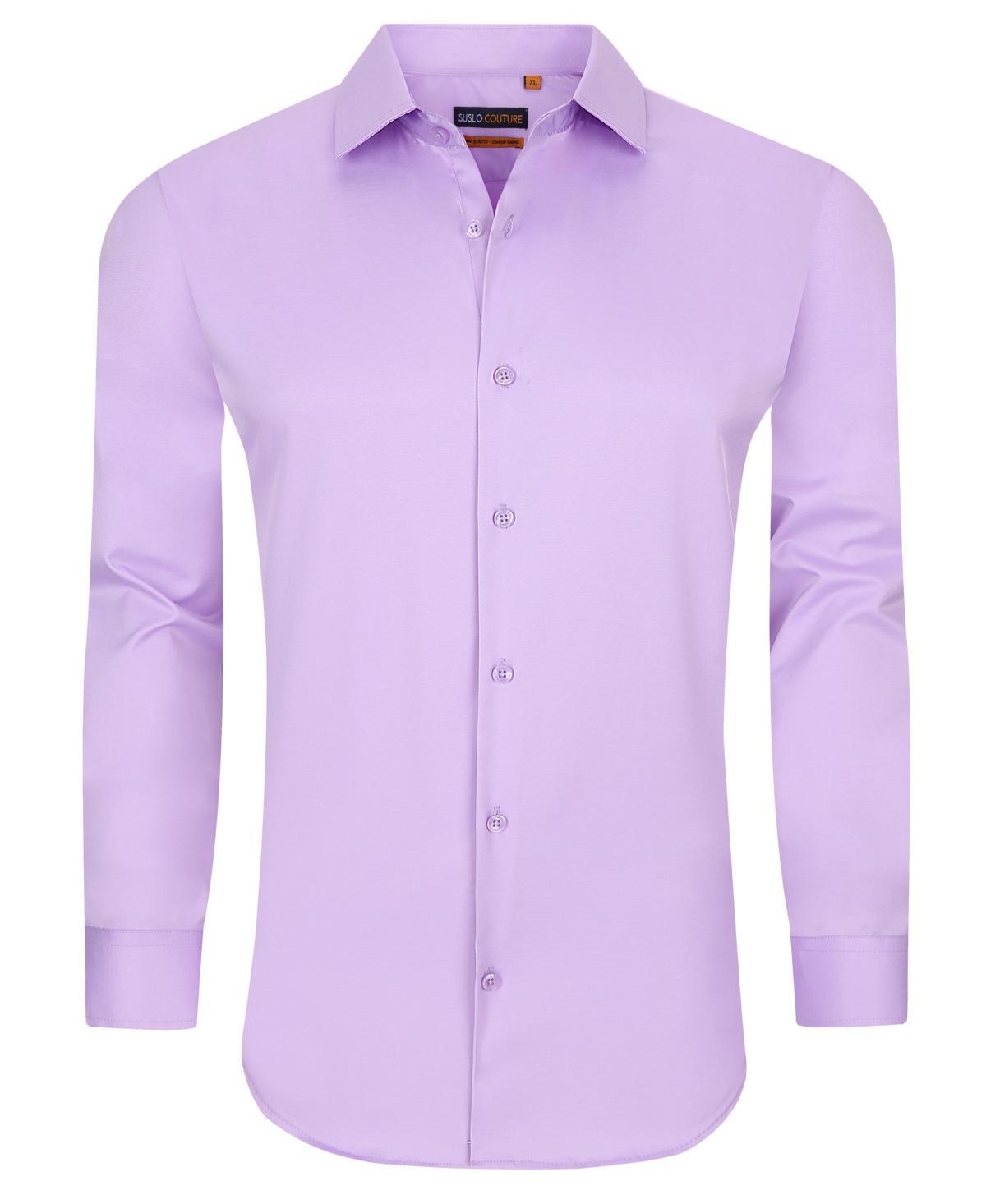 Suslo Couture Mens Solid Slim Fit Wrinkle Free Stretch Long Sleeve Button Down Shirt Product Image