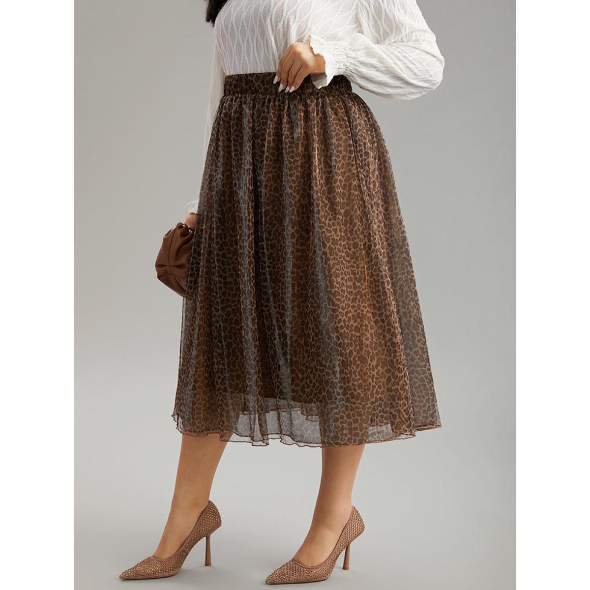 Plus Size Leopard Elastic Waist Tiered Mesh Skirt Women Leopard Glamour Lined No stretch Going out Skirts BloomChic 12/L Product Image