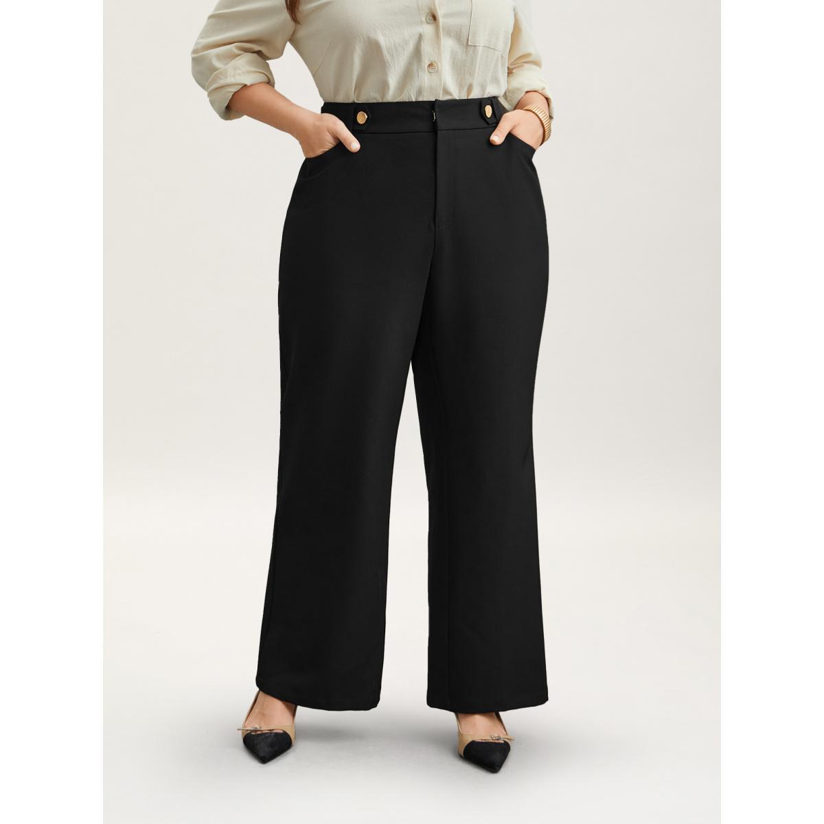 Plus Size Loop Decoration Flared Leg Pants Women Black At the Office Bootcut Mid Rise Work Pants BloomChic 22-24/3X Product Image