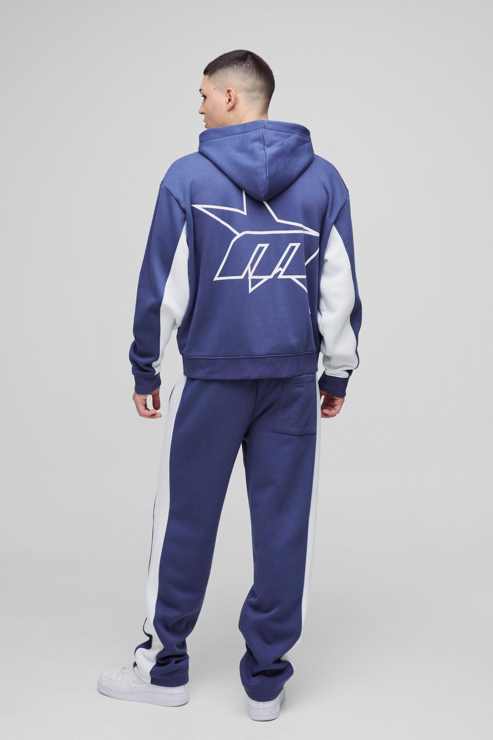 Oversized Boxy M Star Panelled Zip Through Hoodie | boohooMAN USA Product Image