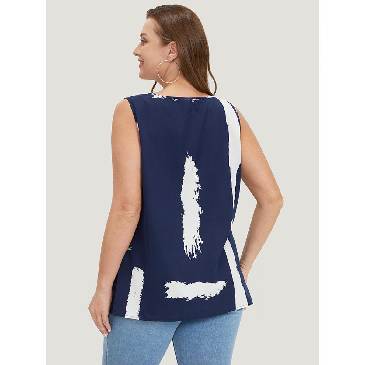 Plus Size Brush Print V Neck Tank Top Women Navy Casual V-neck Dailywear Tank Tops Camis BloomChic 22-24/3X Product Image