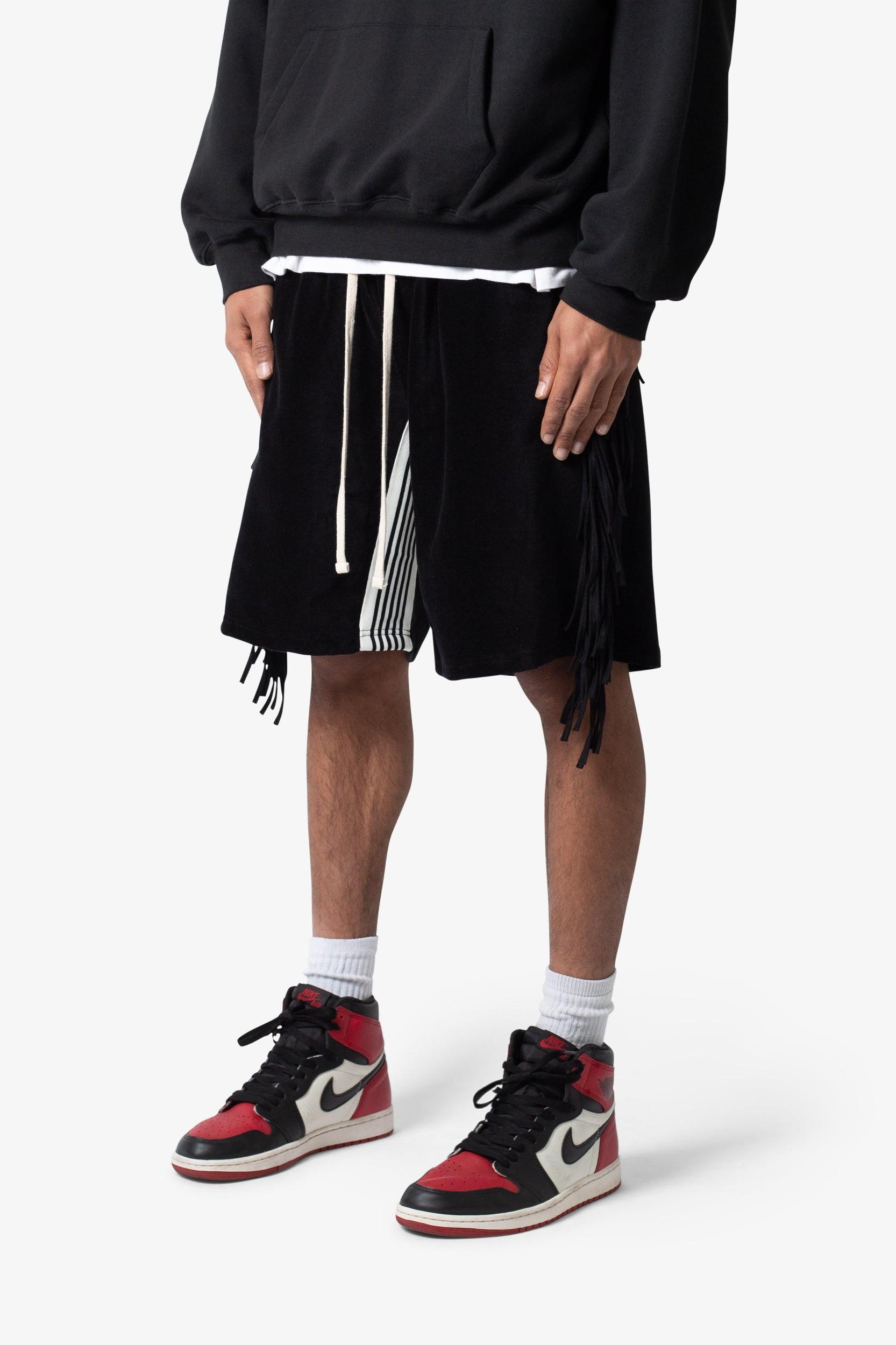 Fringe Velour Sweatshorts - Black Product Image