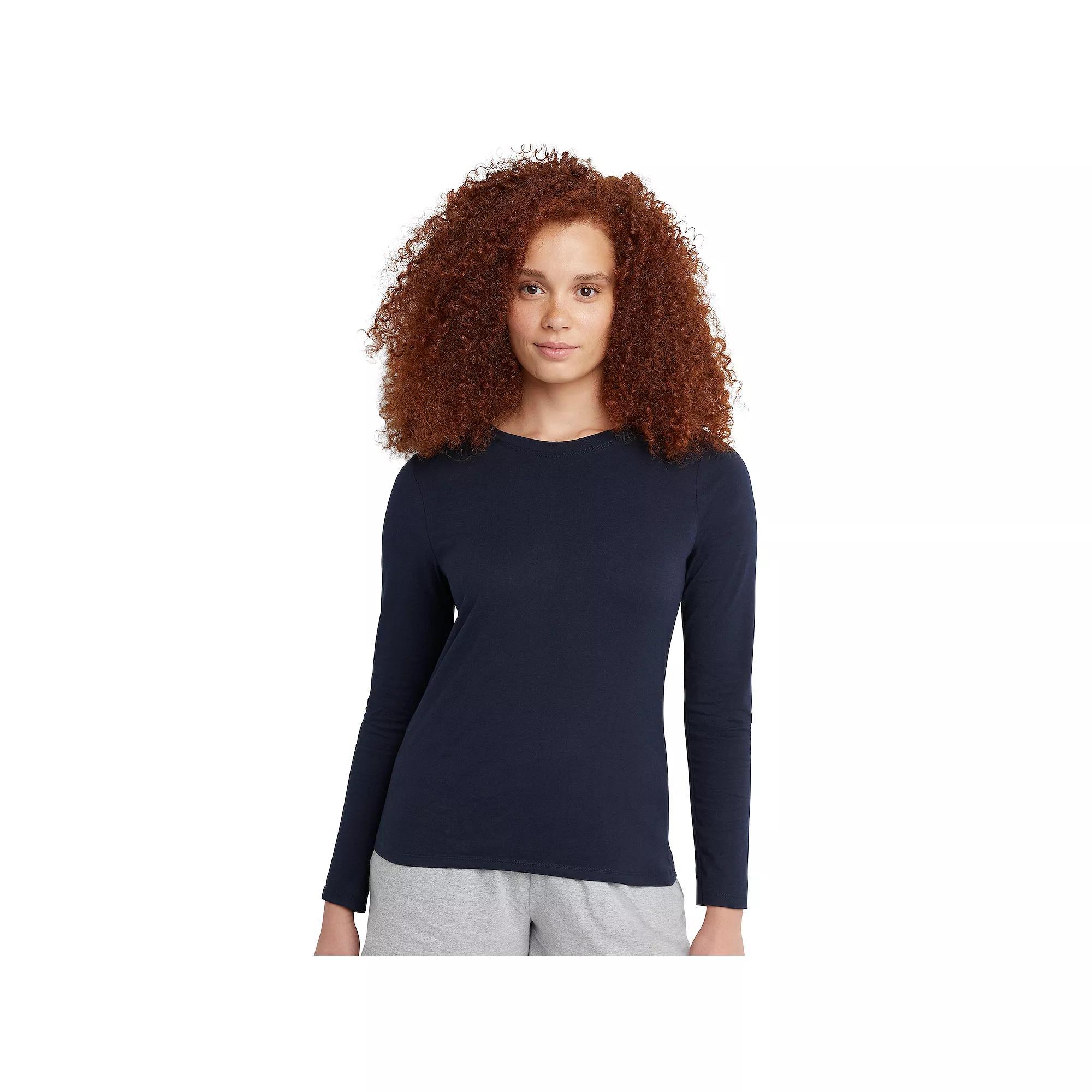 Women's Hanes® Originals Long Sleeve Crewneck Tee, Size: Medium, Purple Splendor Product Image