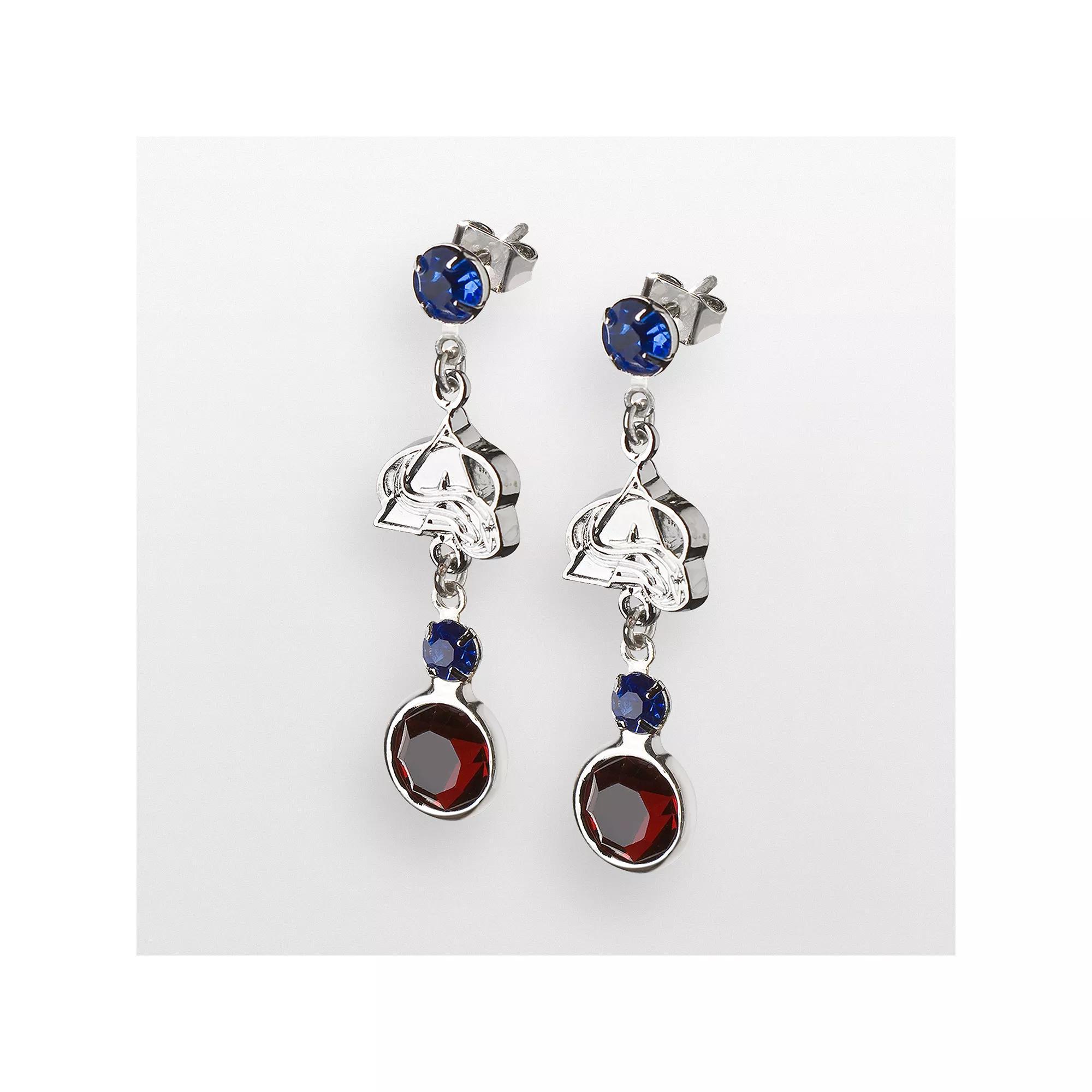 LogoArt Colorado Avalanche Silver Tone Crystal Logo Linear Drop Earrings, Women's Product Image