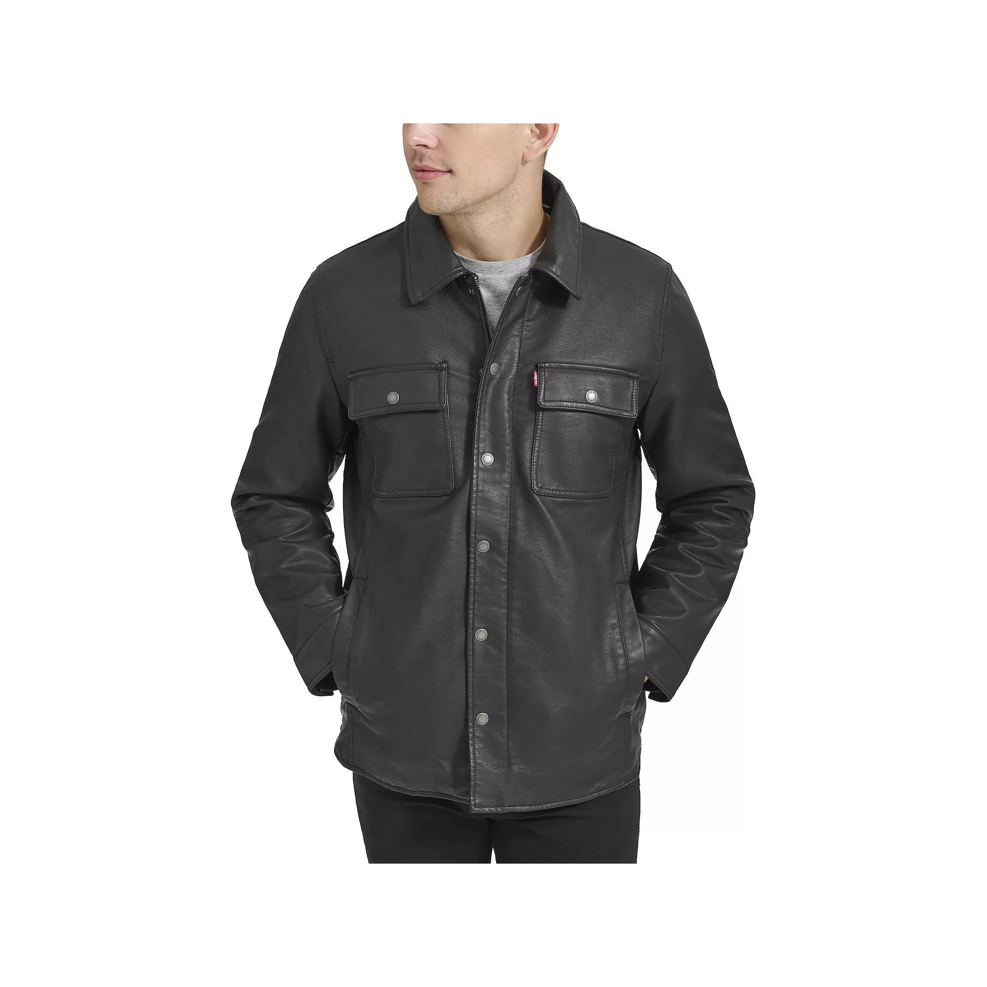 Men's Levi's® Faux Leather Sherpa Lined Button Trucker Jacket, Size: XL, Black Product Image