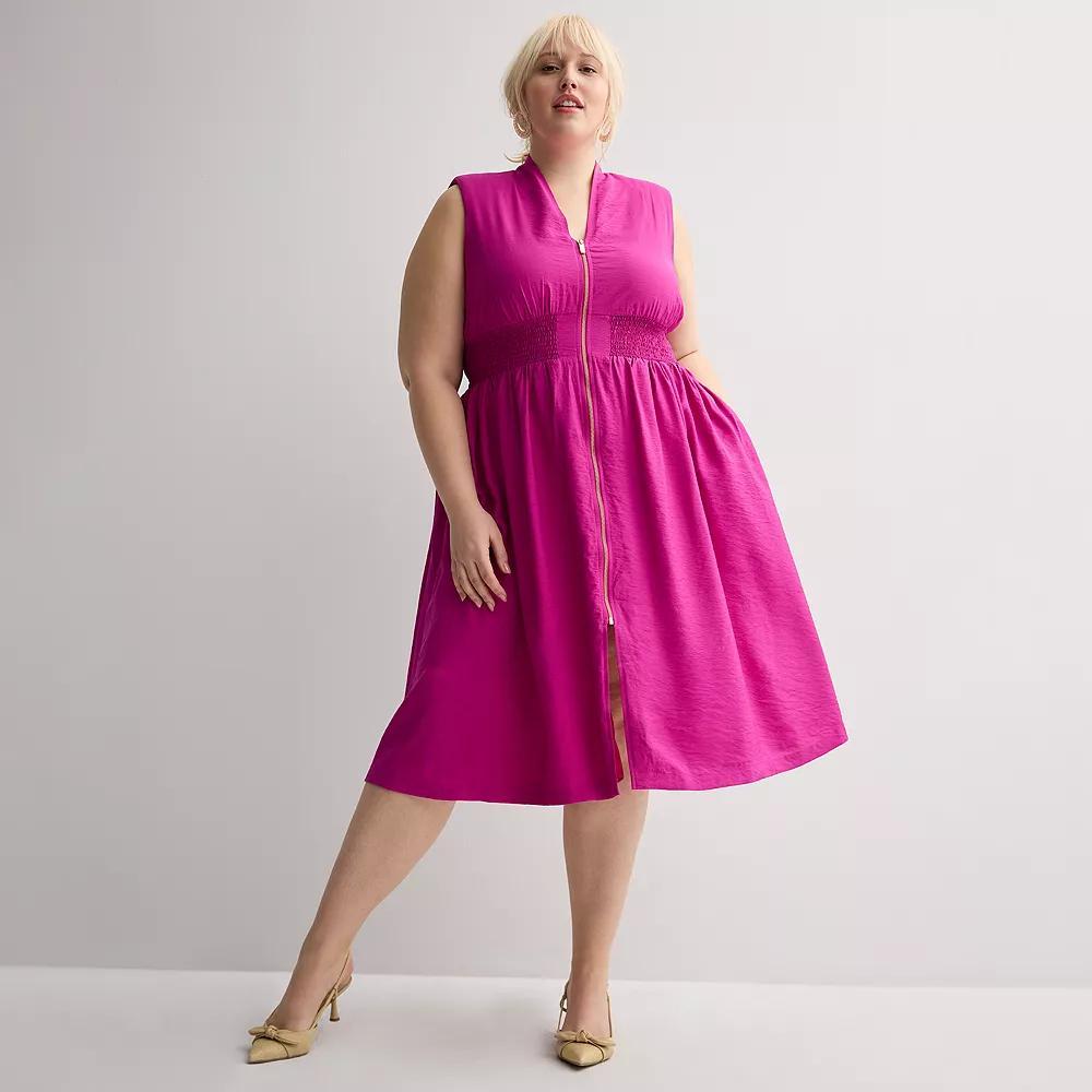 Plus Size Nine West Zip Front Midi Dress, Women's, Size: 3XL, Orchid Landscape Product Image