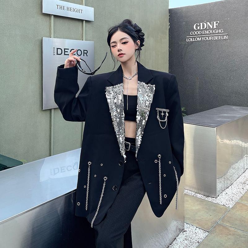 Chained Lapel Collar Button-Up Blazer Product Image