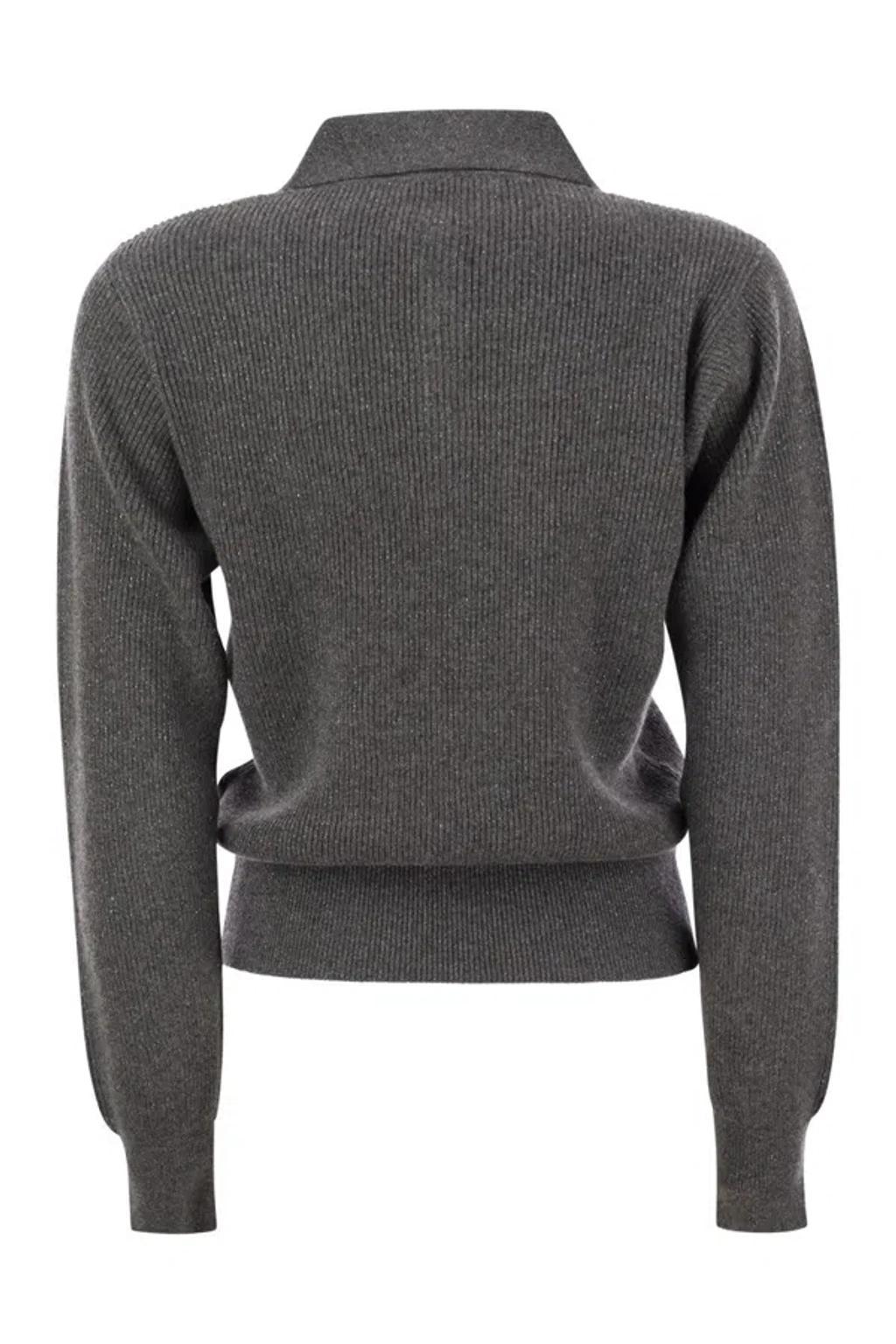 FABIANA FILIPPI Ribbed Knit With Polo Neck In Grey Product Image