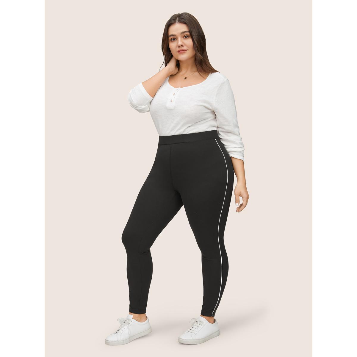 Plus Size Contrast Seam Detail High Rise Leggings Women Black Casual High stretch Skinny High Rise Everyday Leggings BloomChic 22-24/3X Product Image