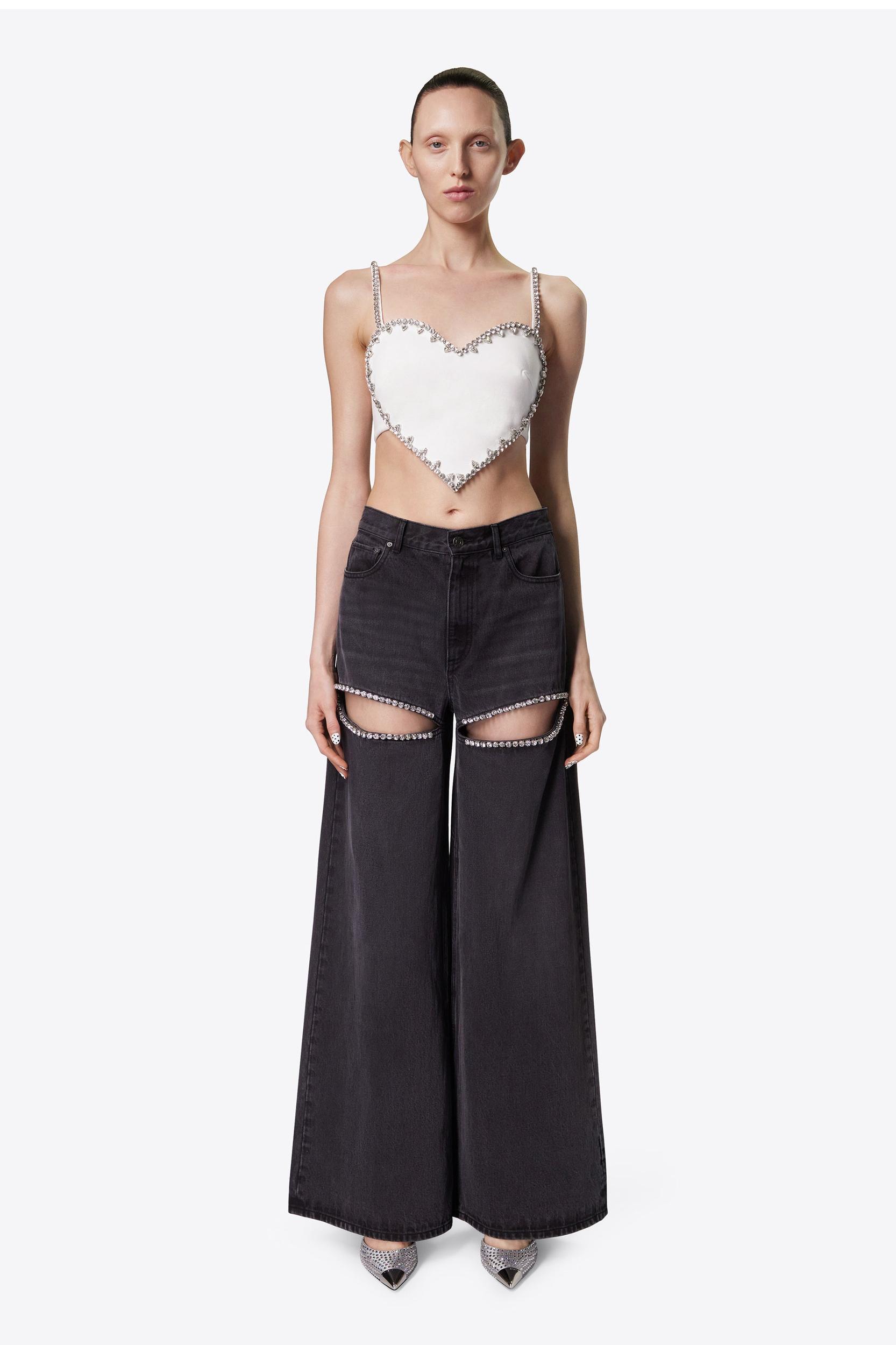 Wide Leg Crystal Slit Jean Product Image