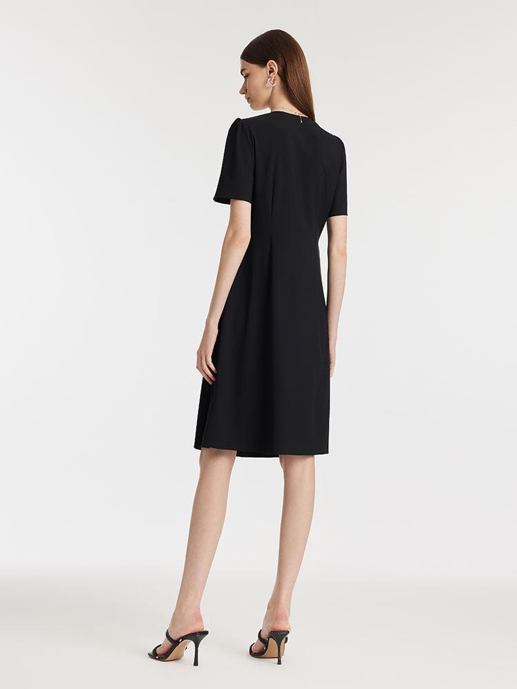 V-Neck Patchwork Pleated Women Mini Dress Product Image
