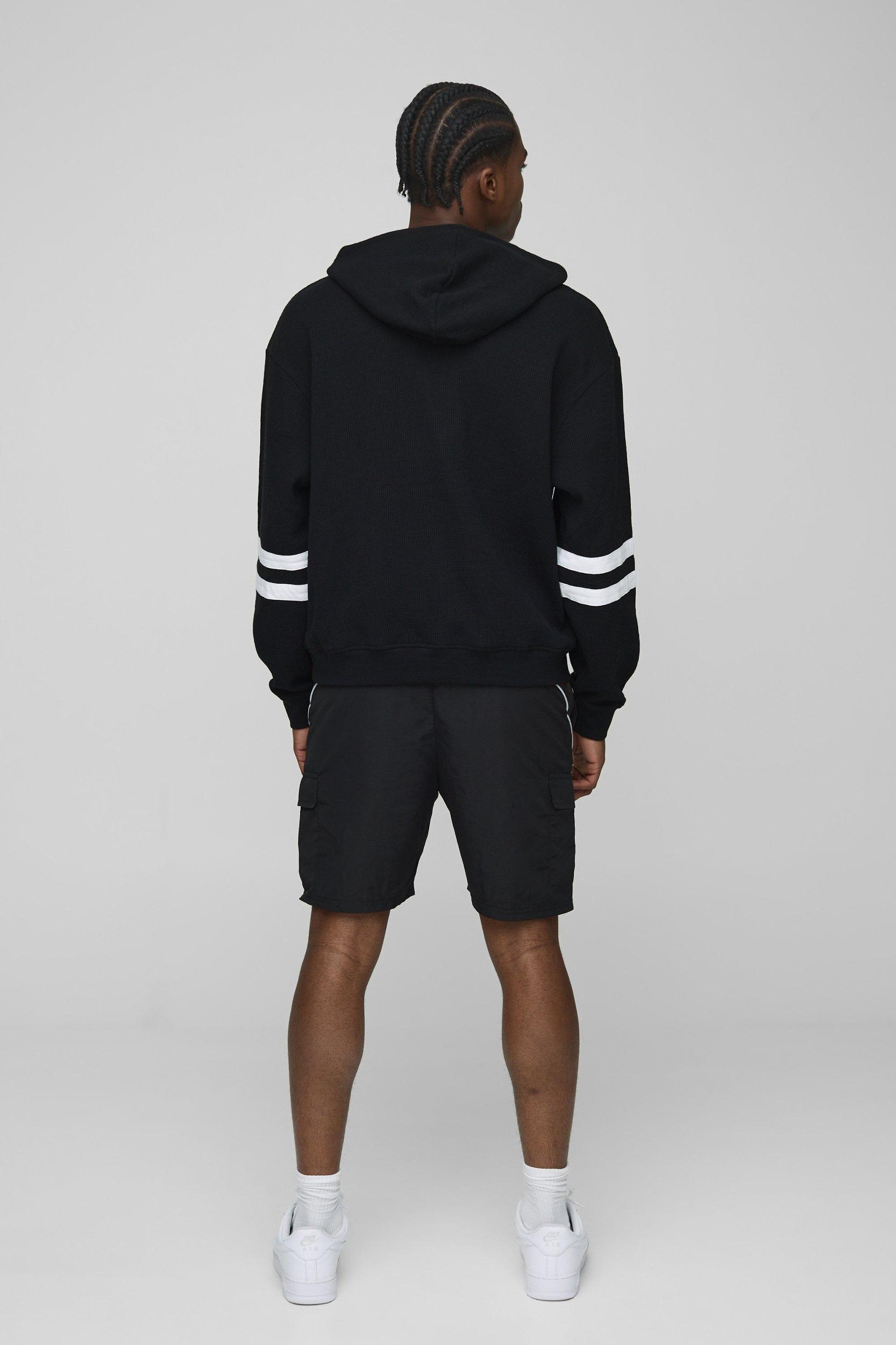 Elasticated Waist Nylon Colourblock Slim Fit Mid Length Shorts | boohooMAN USA Product Image