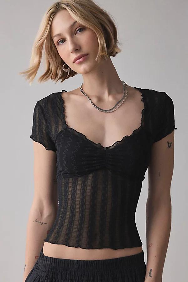 Kimchi Blue Anabella Textured Sheer Mesh Lettuce-Edge Top Womens at Urban Outfitters Product Image