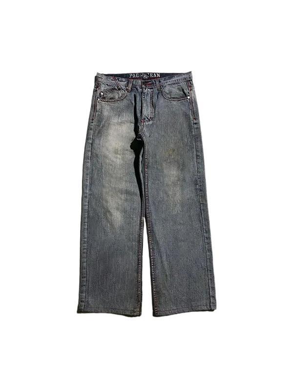 Skull Embroidery Loose Boyfriend Jeans Product Image