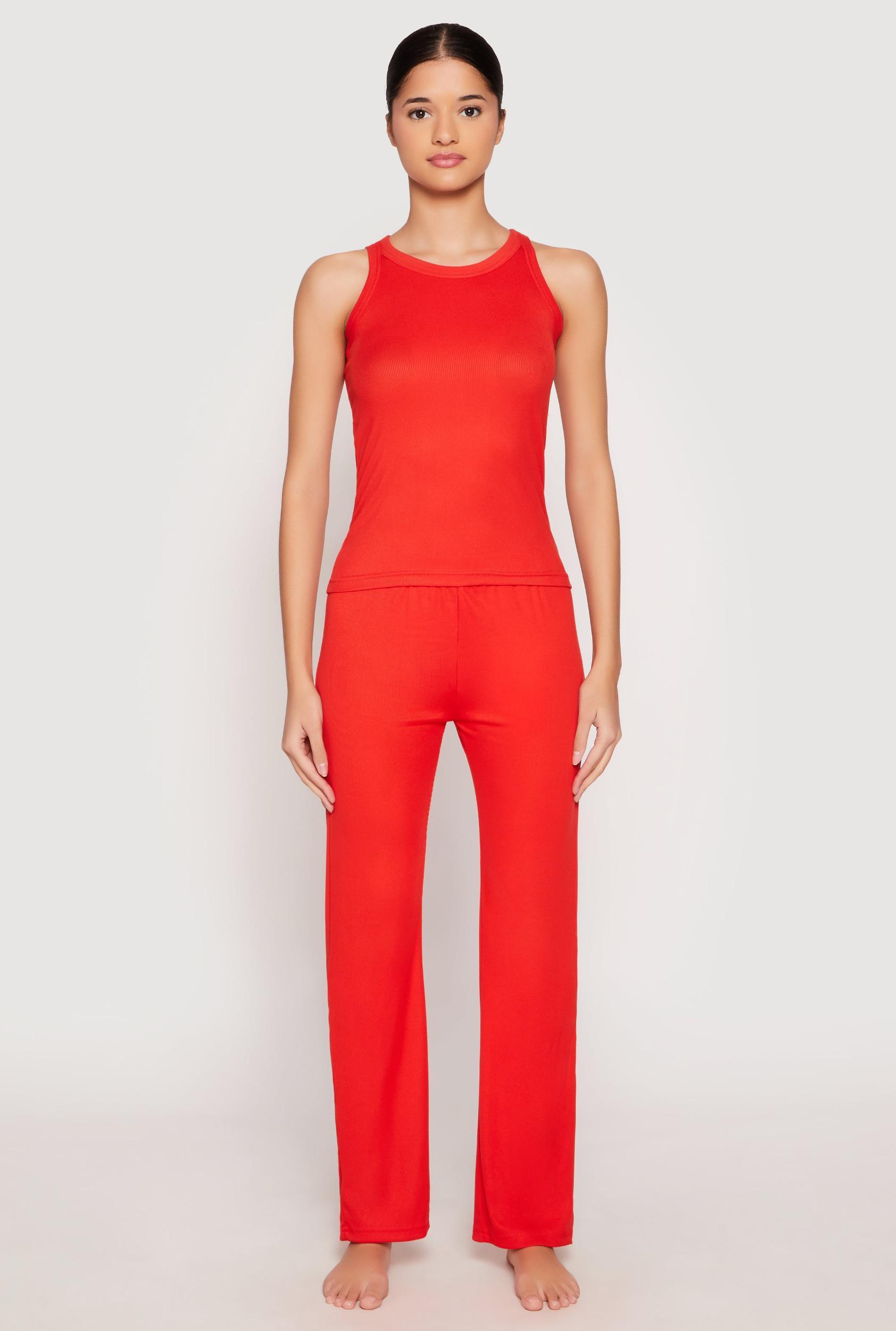 Womens Ribbed Knit Pajama Tank Top and Pants Product Image