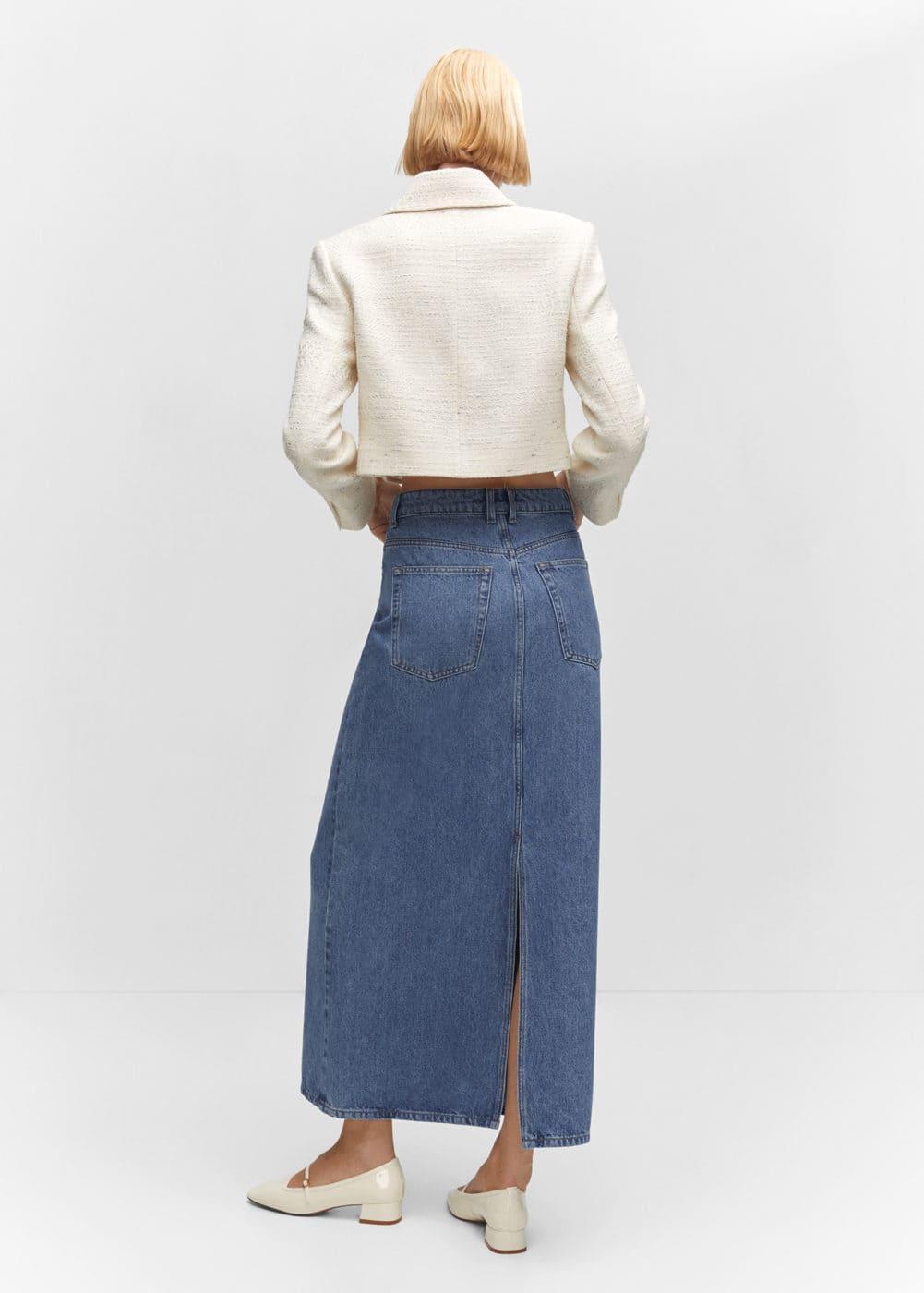 Mango raw hem detail denim maxi skirt Product Image