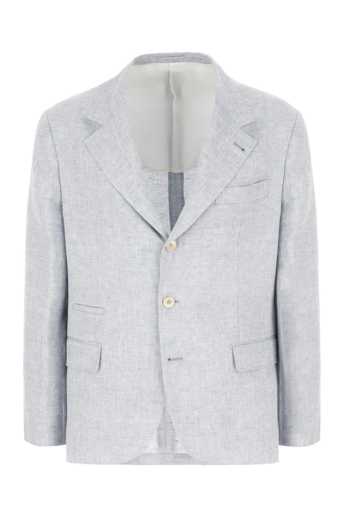 BRUNELLO CUCINELLI Powder Light Blue Linen Blazer In Light Grey Product Image