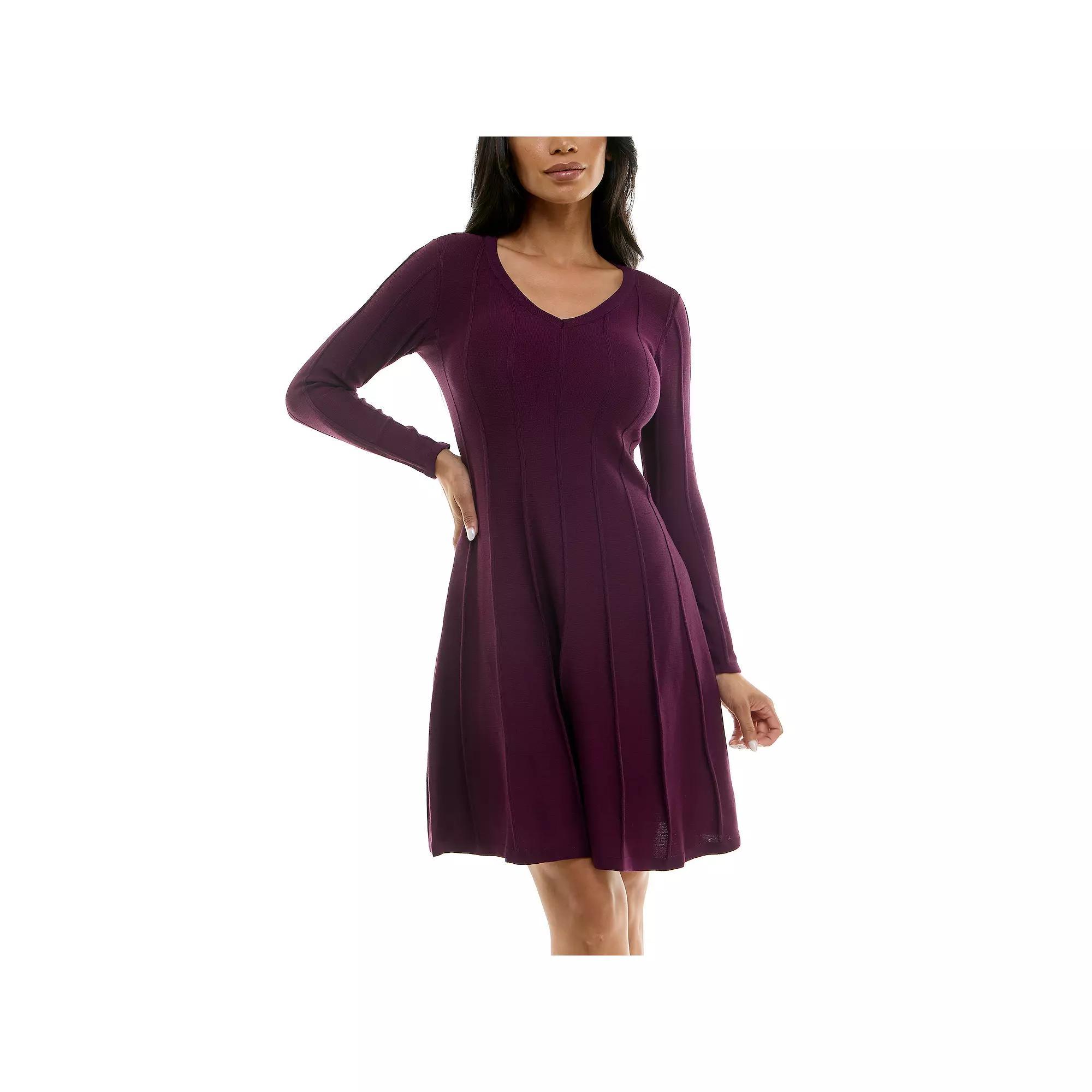Women's Nina Leonard A-Line Sweater Dress, Size: Small, Black Plum Product Image