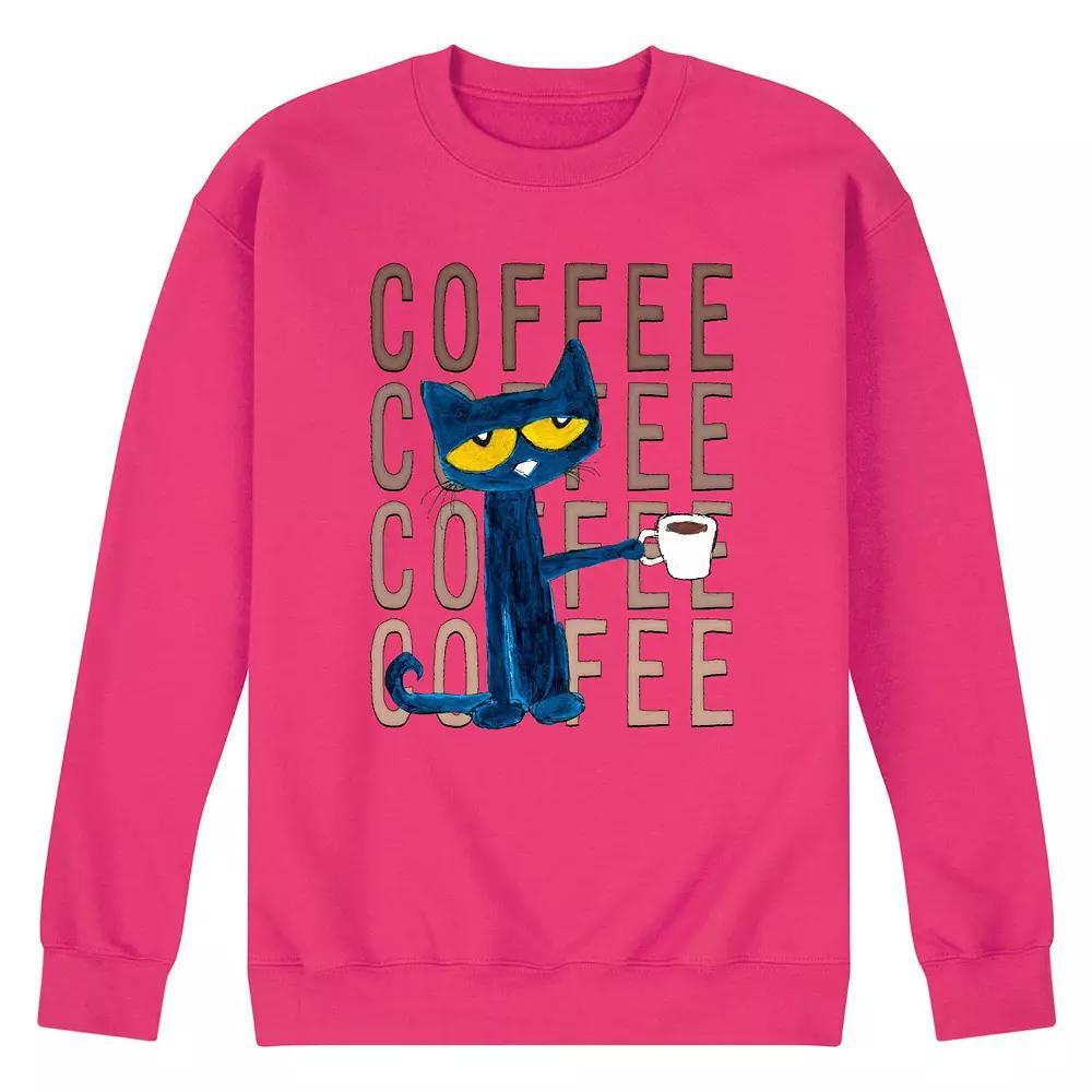 Mens Pete the Cat Pete With Coffee Fleece Sweatshirt Pink Product Image