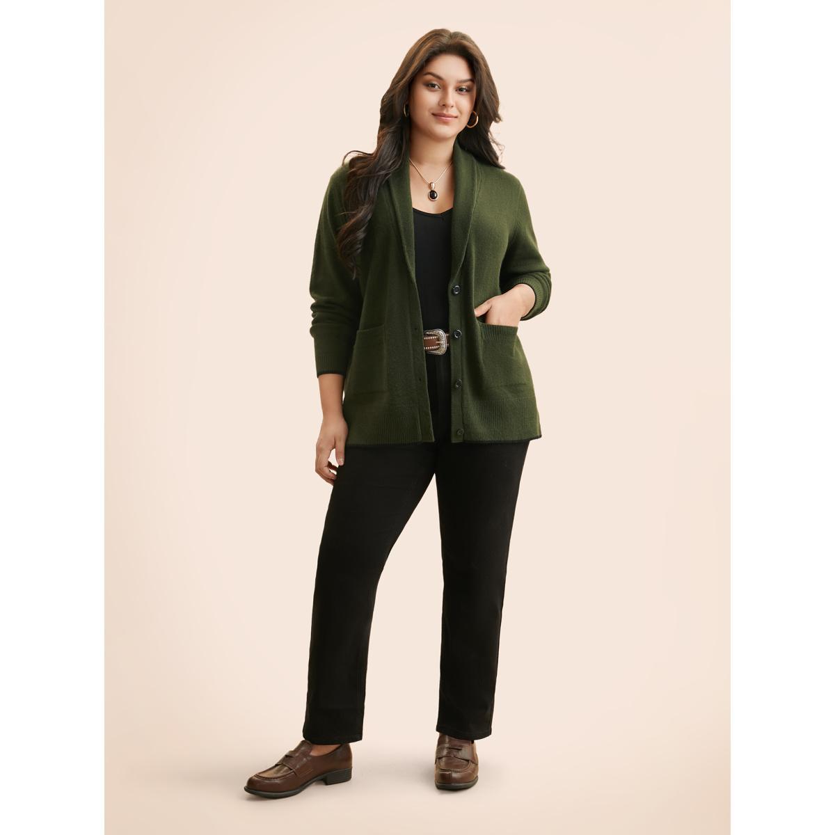 Plus Size Supersoft Essentials Solid Shawl Collar Cardigan ArmyGreen Women Casual Loose Long Sleeve Everyday Cardigans BloomChic 18-20/2X Product Image