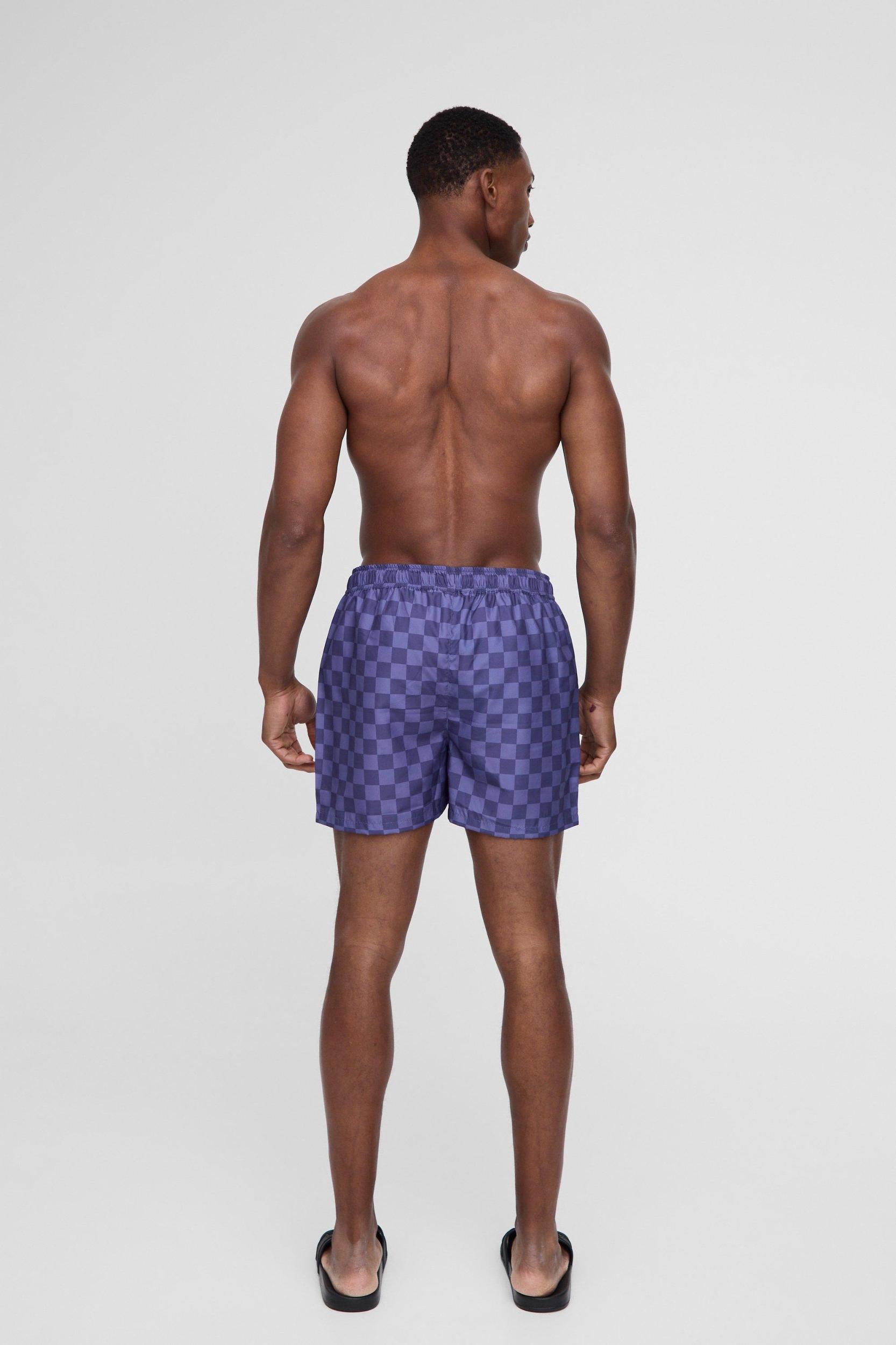 Short Length Checkerboard Swim Trunks | boohooMAN USA Product Image