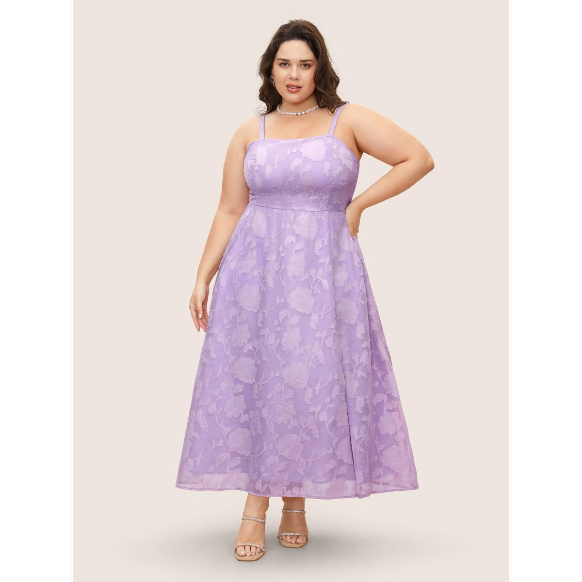 Plus Size Textured Shirred Split Front Cami Dress Lilac Women Formal Non Non Sleeveless Curvy Midi Dress BloomChic 22-24/3X Product Image