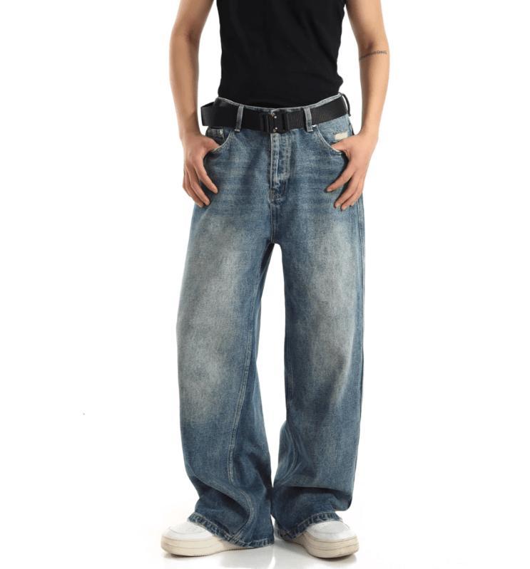 RT No. 9593 WASHED BLUE STRAIGHT DENIM JEANS Product Image