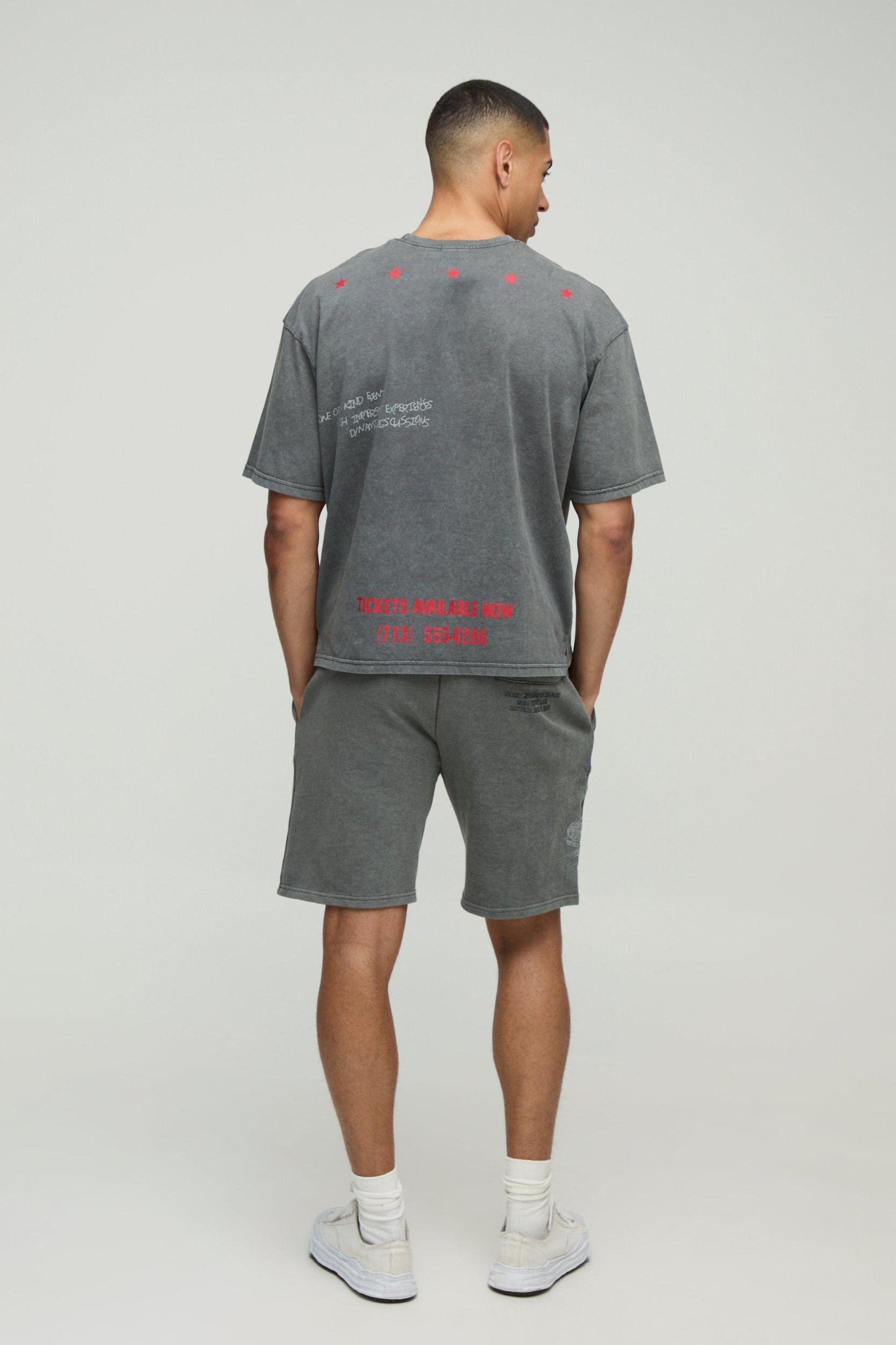 Relaxed Fit Mid Length Loopback Western Sweat Shorts | boohooMAN USA Product Image
