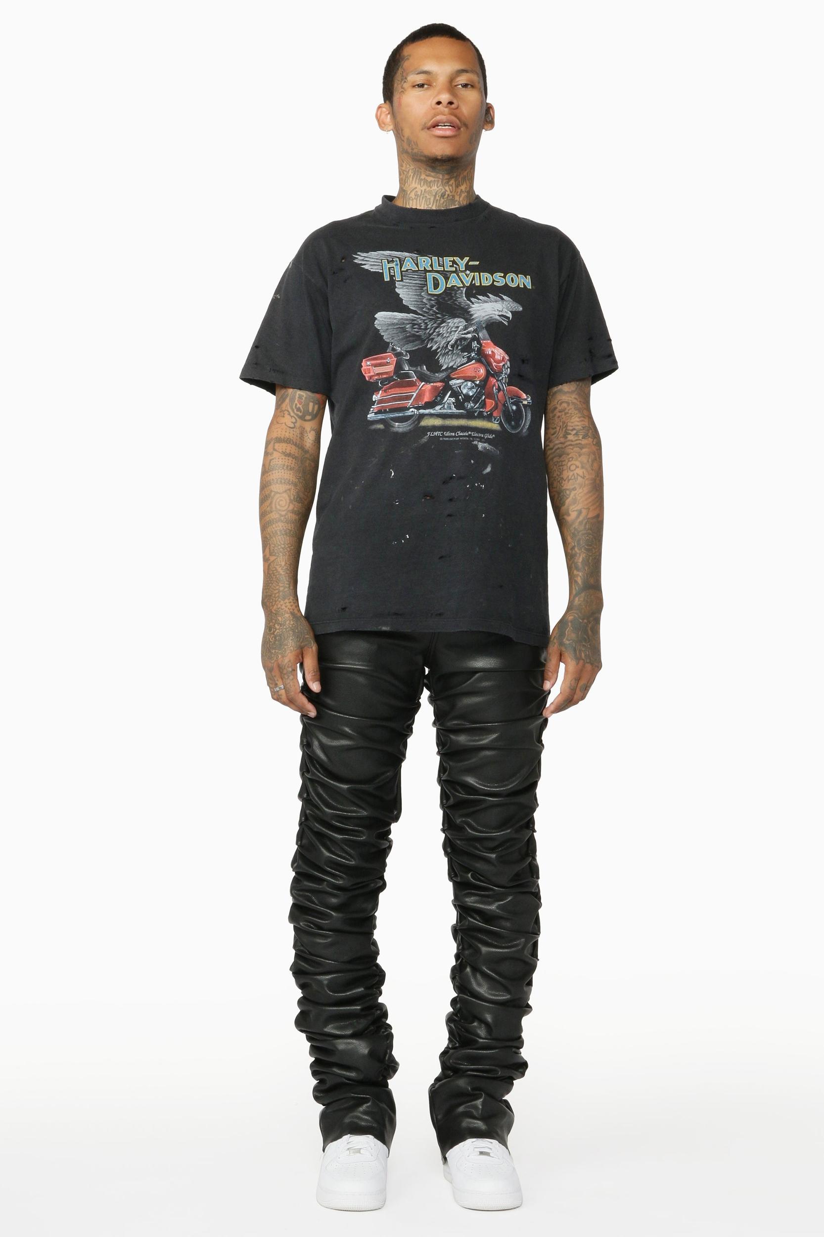 Huck Black Faux Leather Stacked Jean Male Product Image