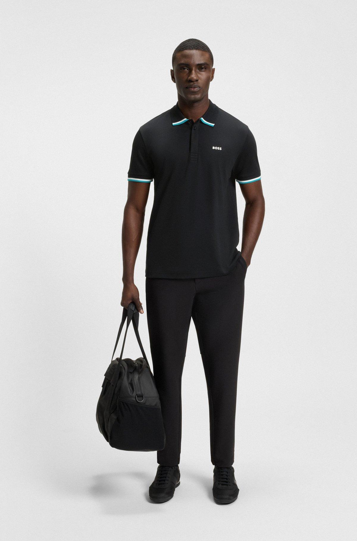 Paddy knit polo shirt in cotton with striped trims Product Image