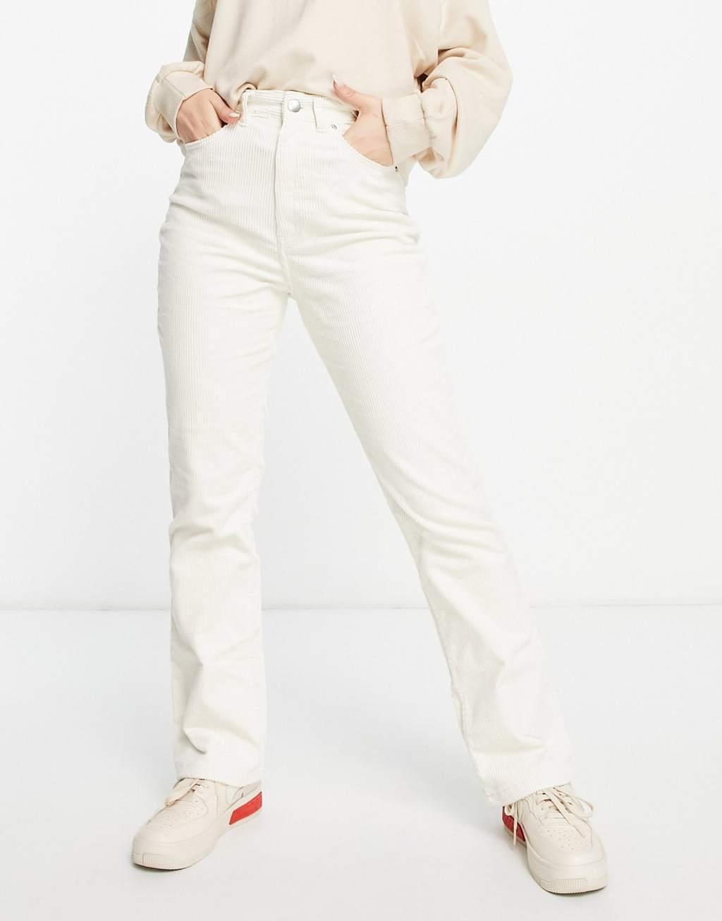 Monki flared leg corduroy pants in beige Product Image