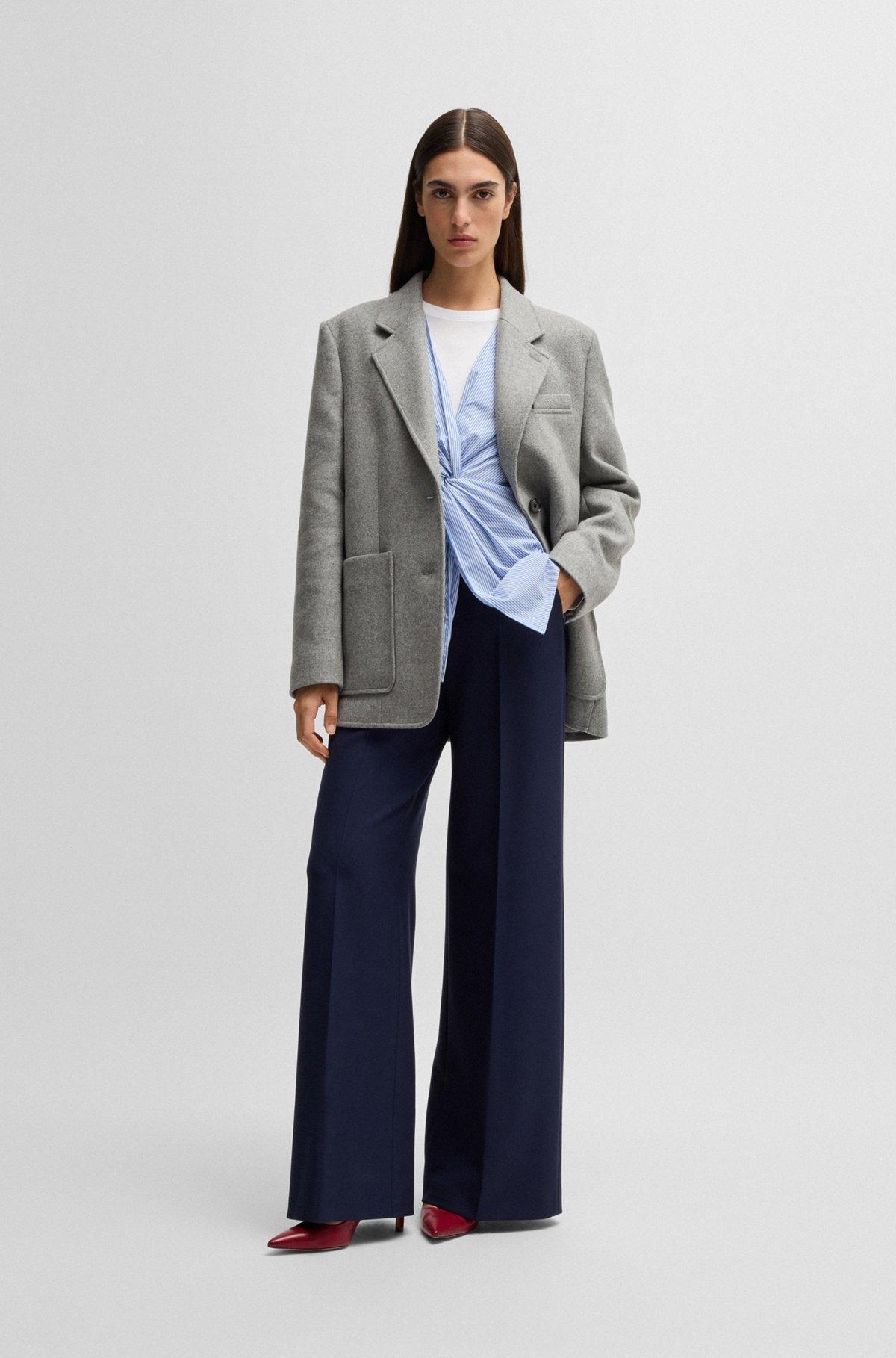 BOSS - Twist-front slim-fit blouse in striped cotton - Blue Product Image