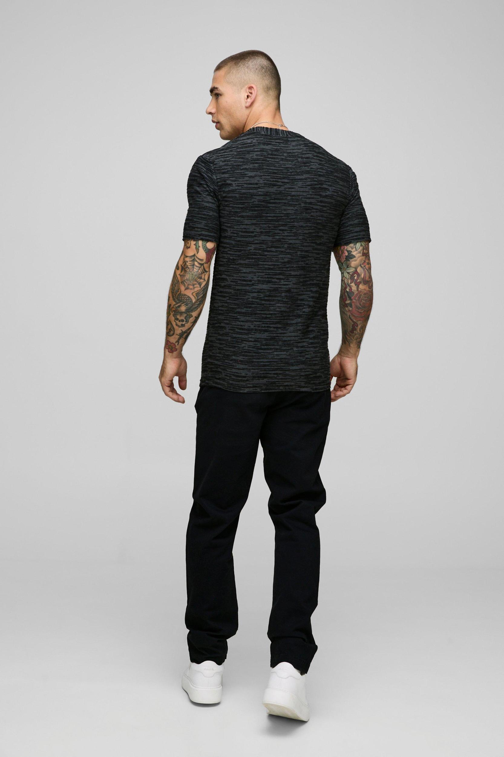 Muscle Fit Textured T-Shirt | boohooMAN USA Product Image