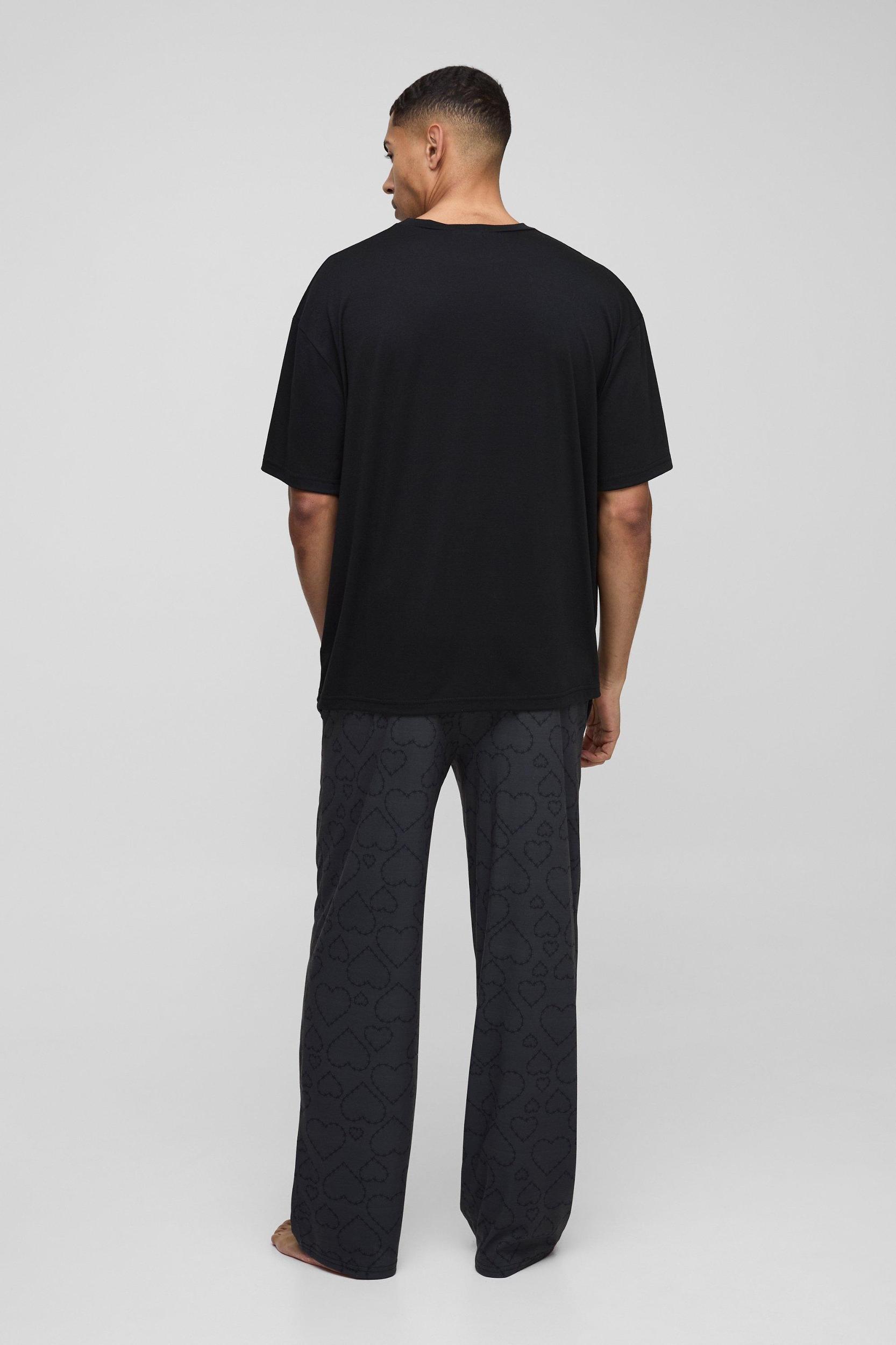 Relaxed Tonal Heart Lounge Set | boohooMAN USA Product Image