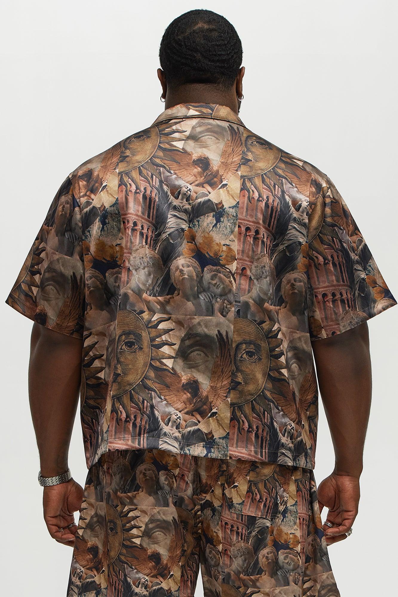 Celestial Glory Cuban Collar Short Sleeve Shirt - Brown Combo Product Image